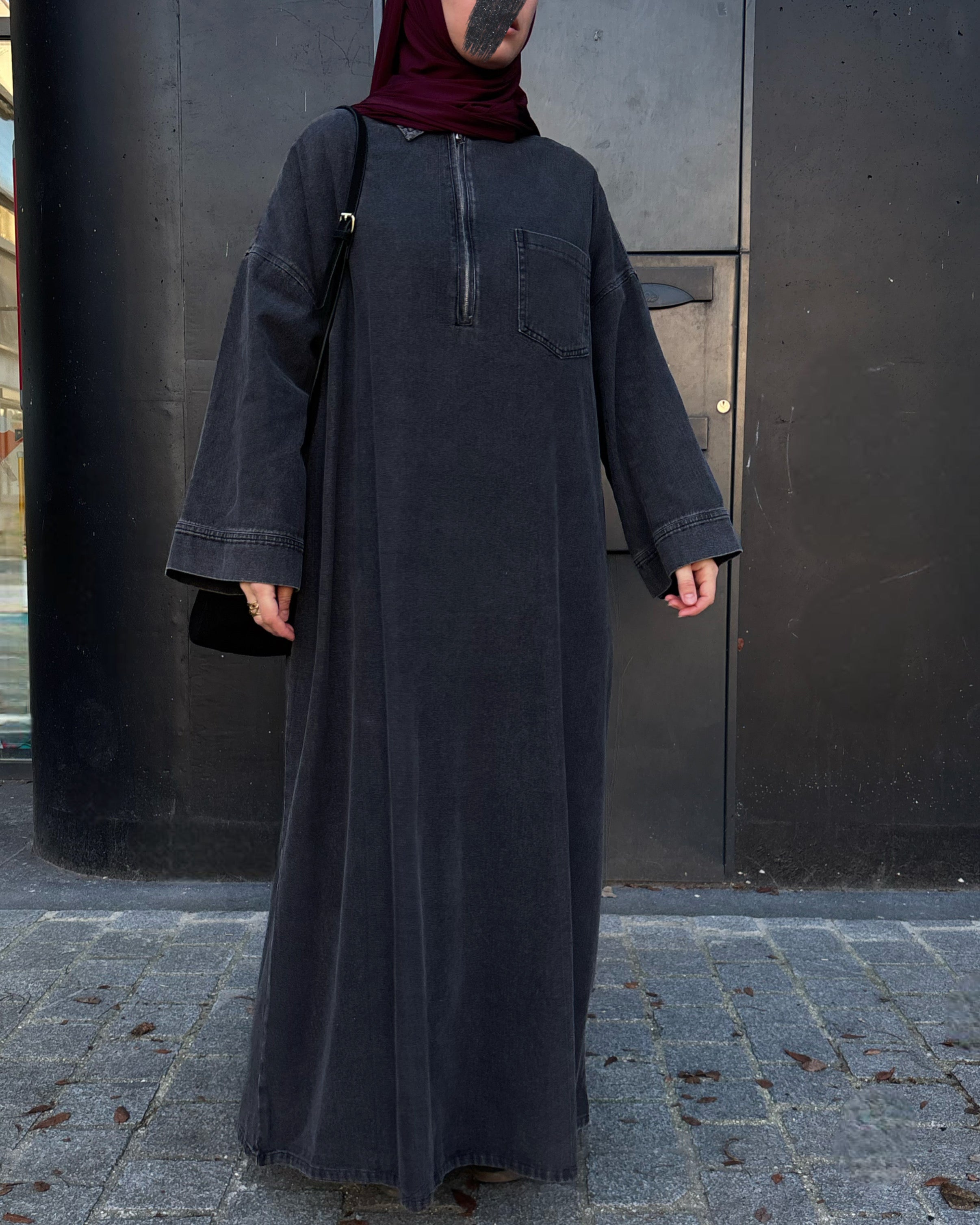 Abaya en jean zippée 100 % coton – Moderne & Tendance