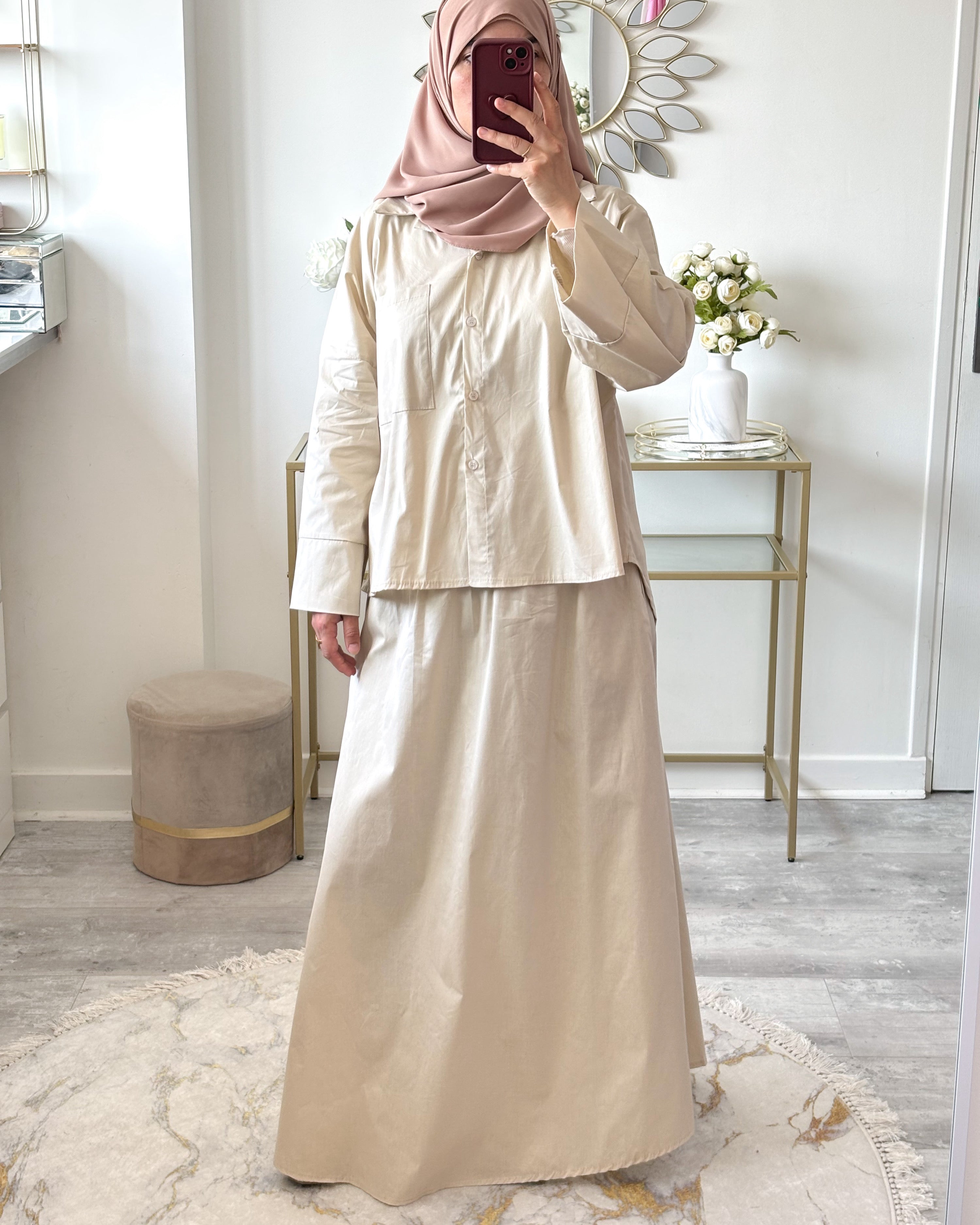 Ensemble Modeste Coton – Jupe Large et Chemise Oversize Asymétrique