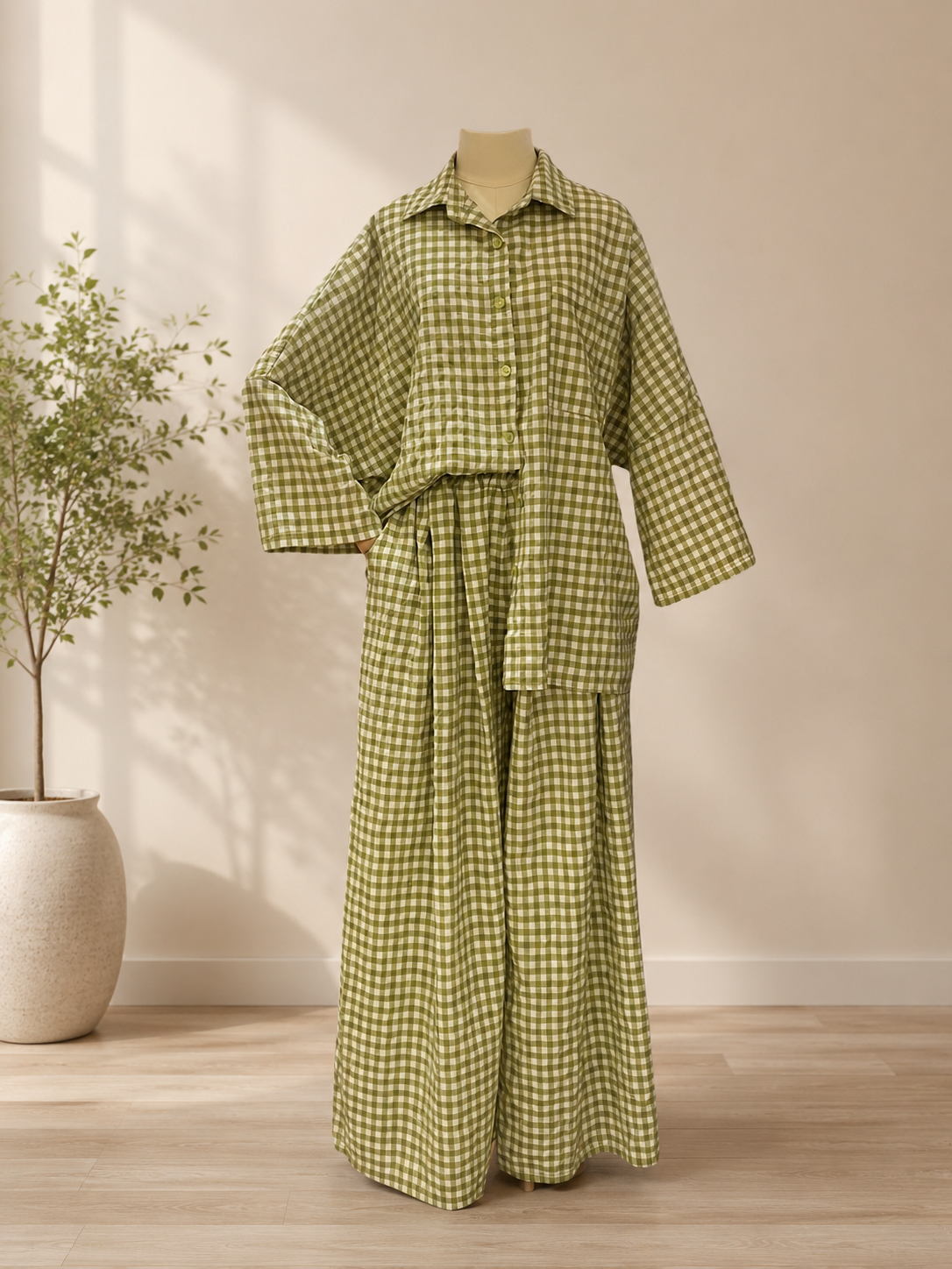 Ensemble Oversize Vichy Pistache – Modest Fashion Été