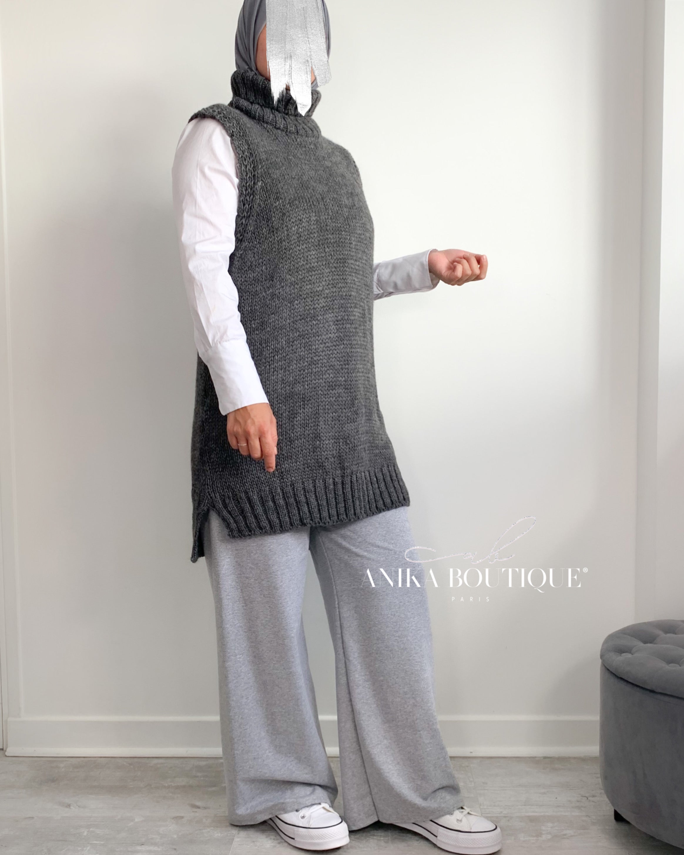 Pull sans manches col roulé