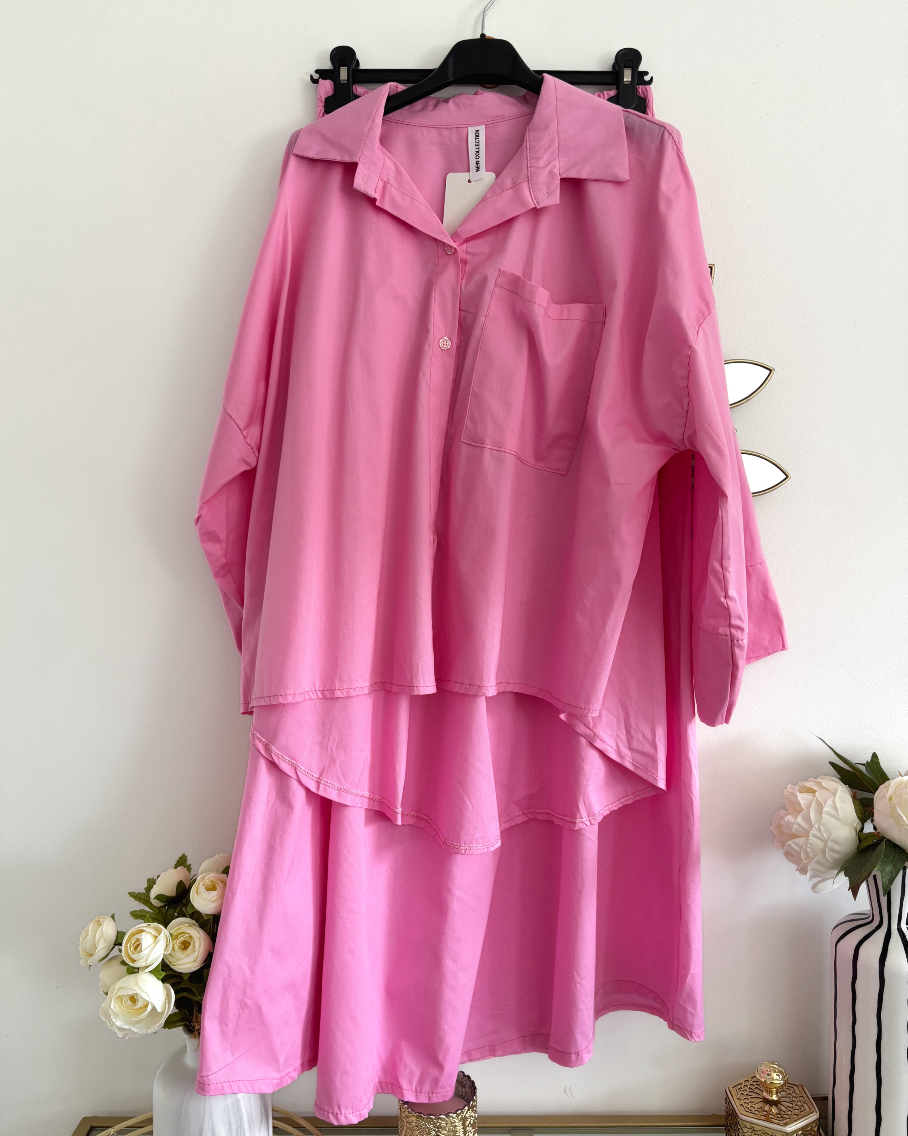 Ensemble Modeste Coton – Jupe Large et Chemise Oversize Asymétrique