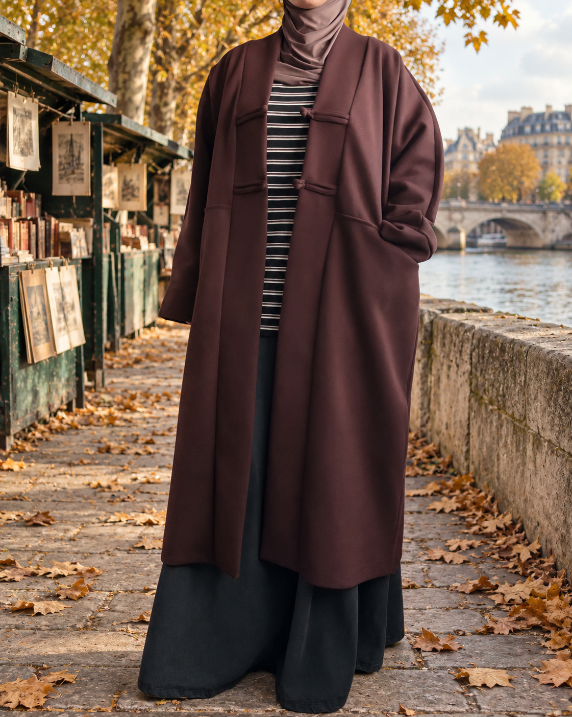 Manteau long oversize à brandebourgs