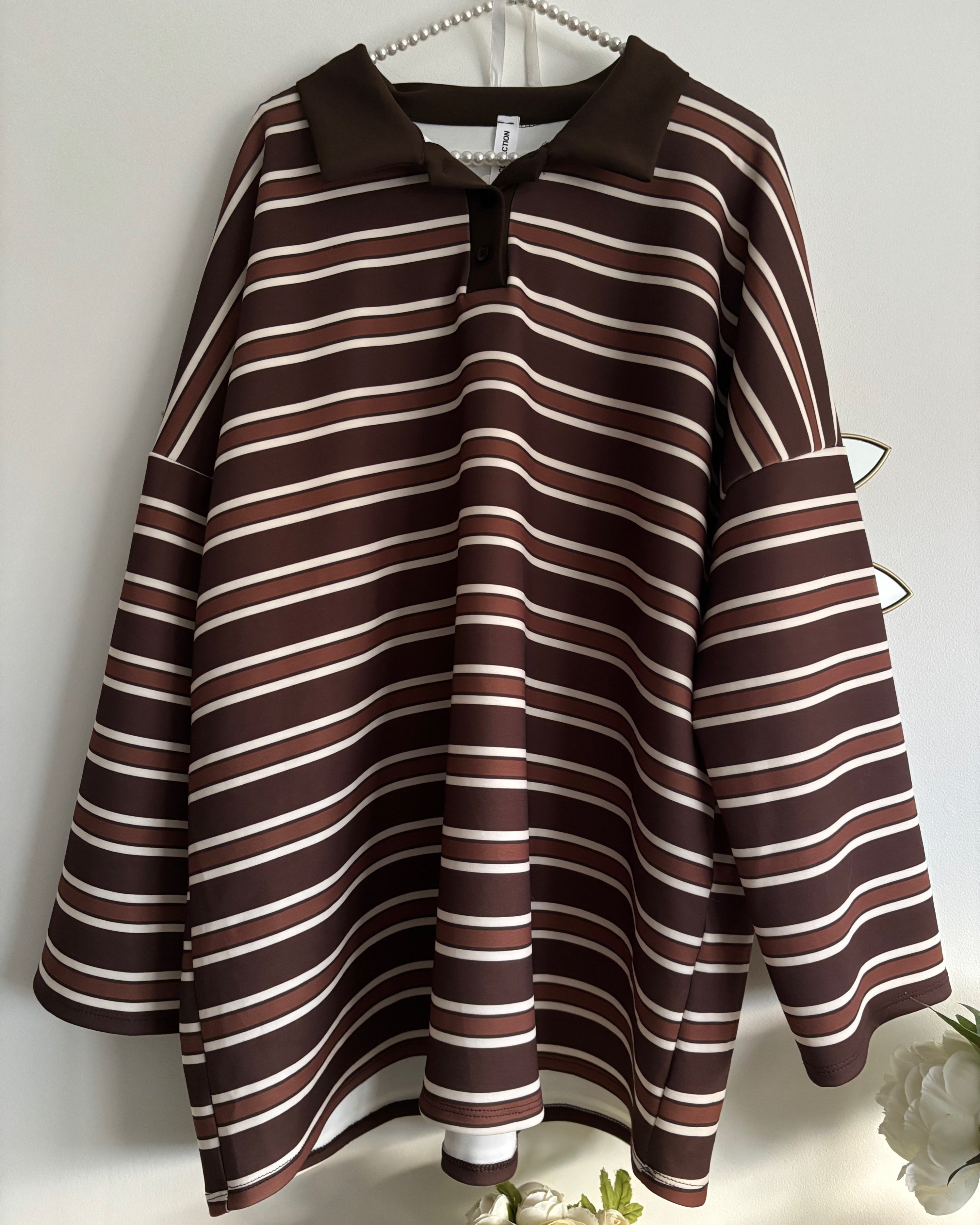 Polo manches longues rayé – Coupe oversize