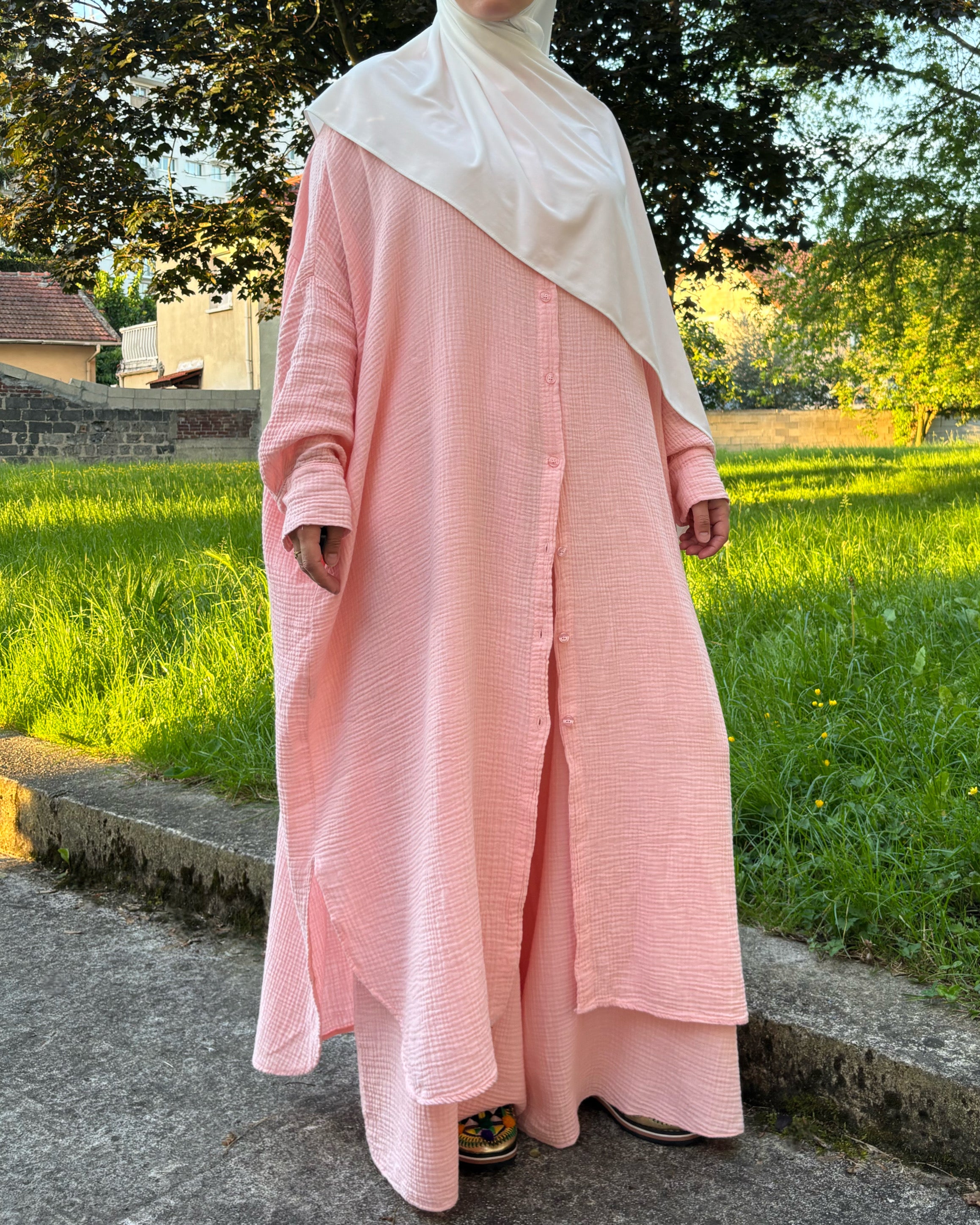 Ensemble Oversize Rose Pêche – 100% Coton Texturé