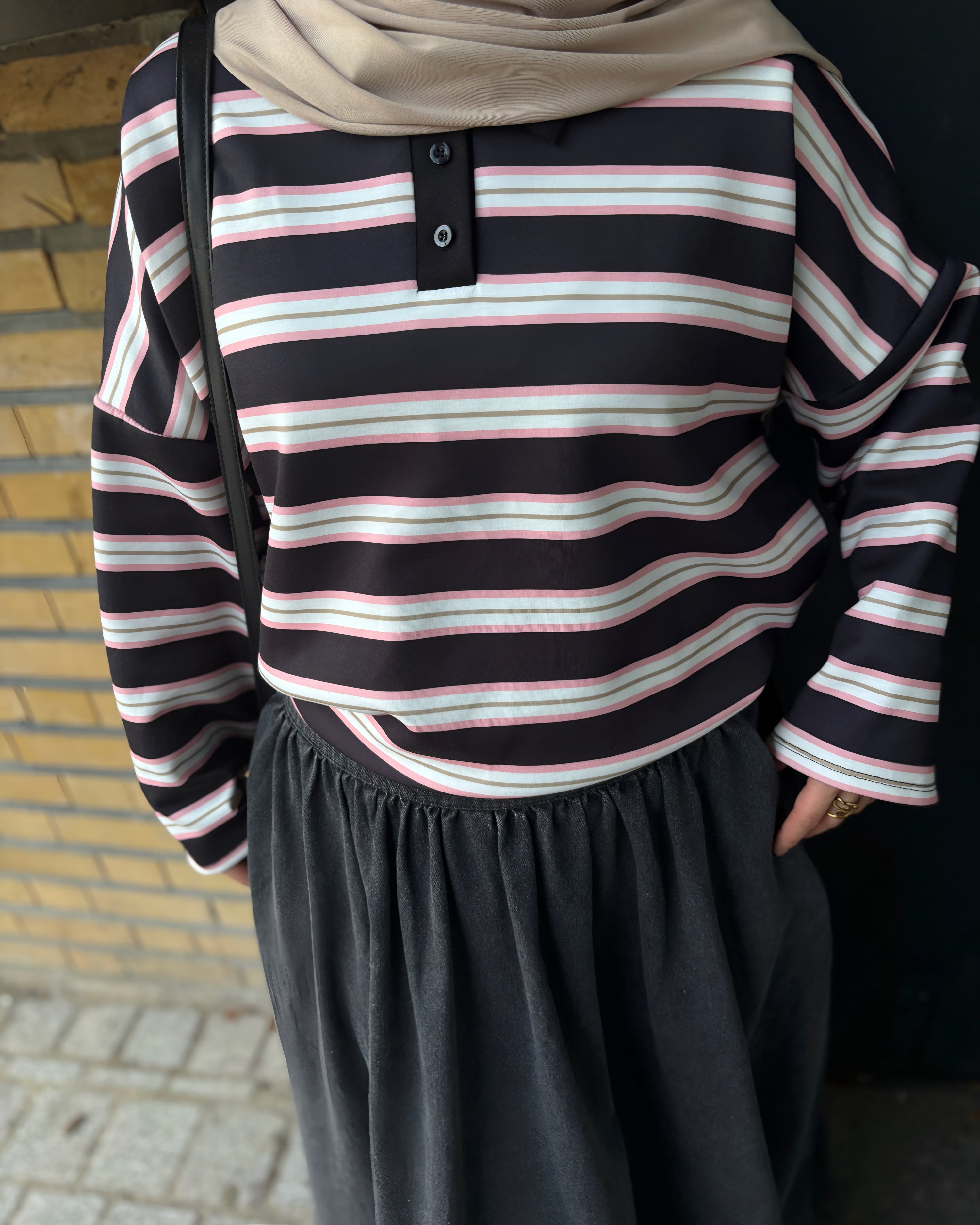 Polo manches longues rayé – Coupe oversize