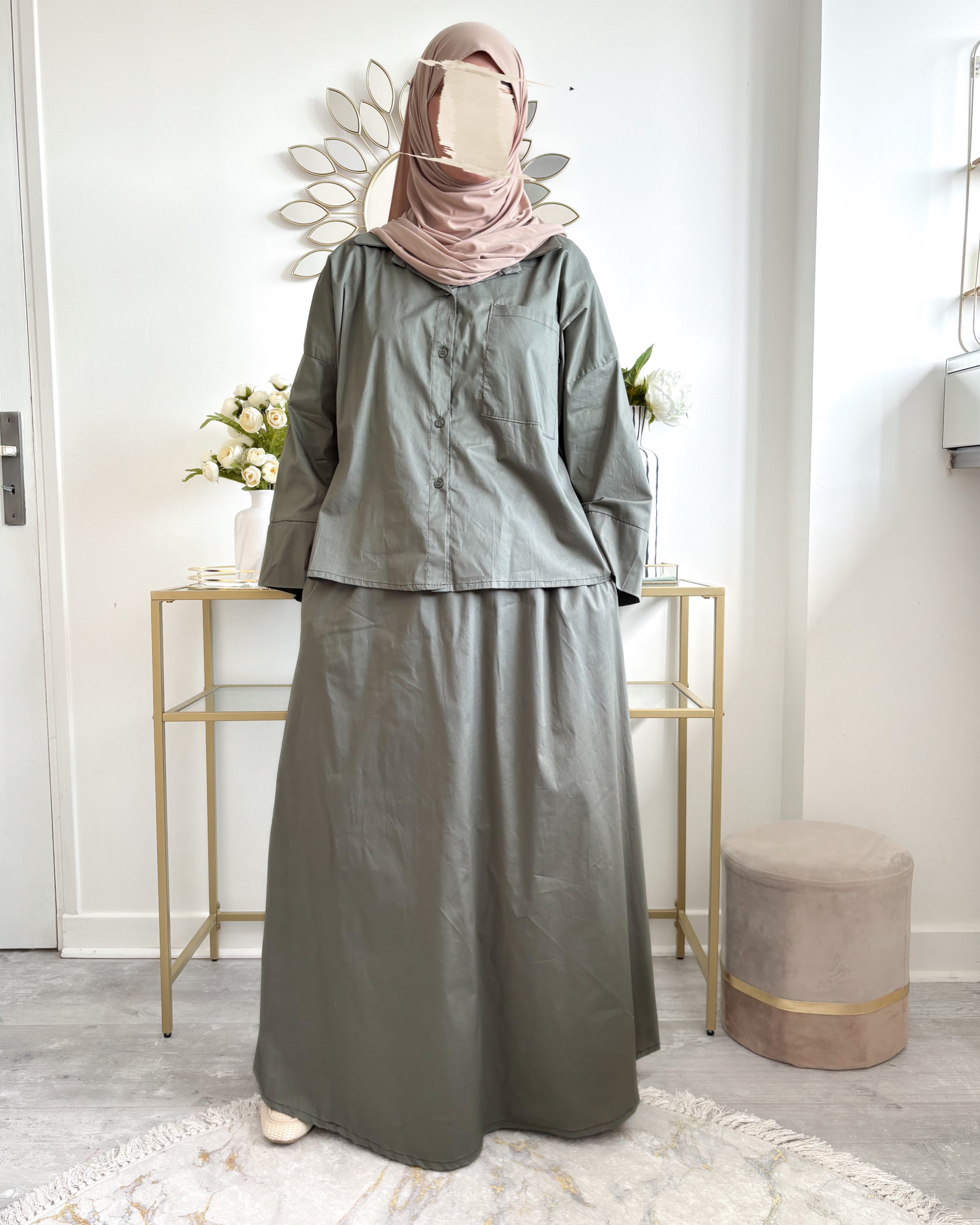 Ensemble Modeste Coton – Jupe Large et Chemise Oversize Asymétrique