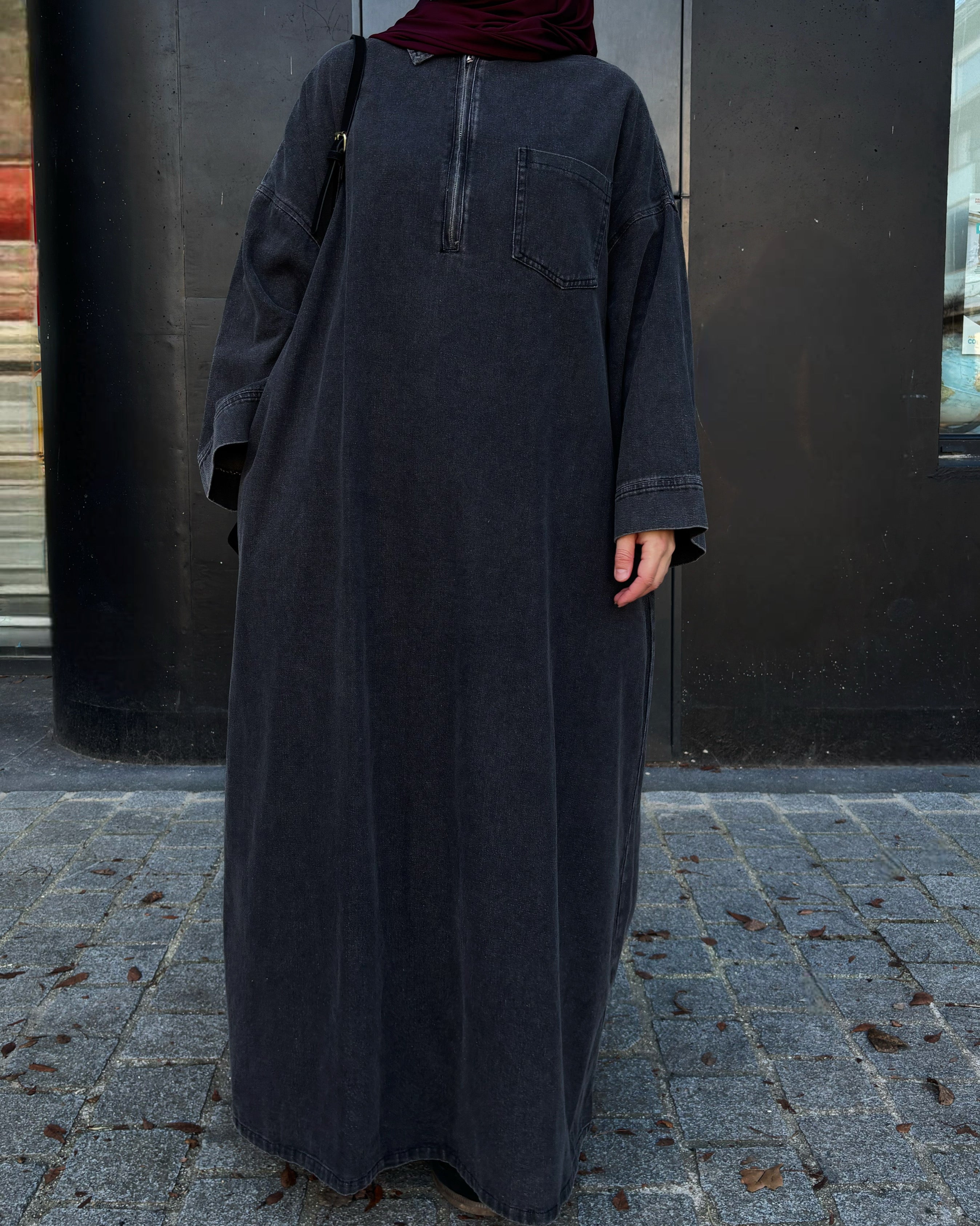 Abaya en jean zippée 100 % coton – Moderne & Tendance