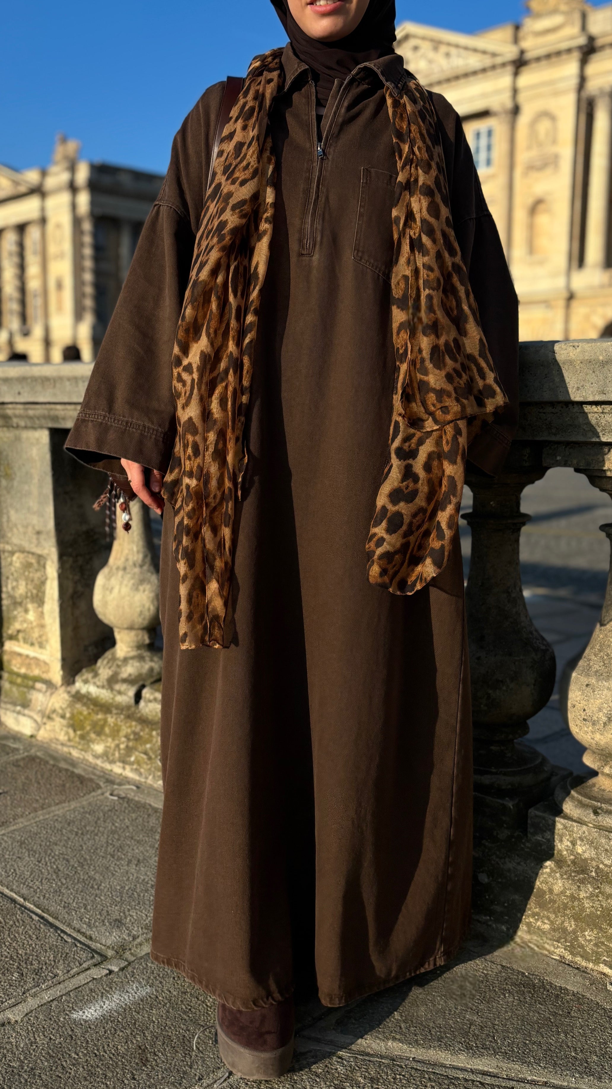 Abaya en jean zippée 100 % coton – Moderne & Tendance