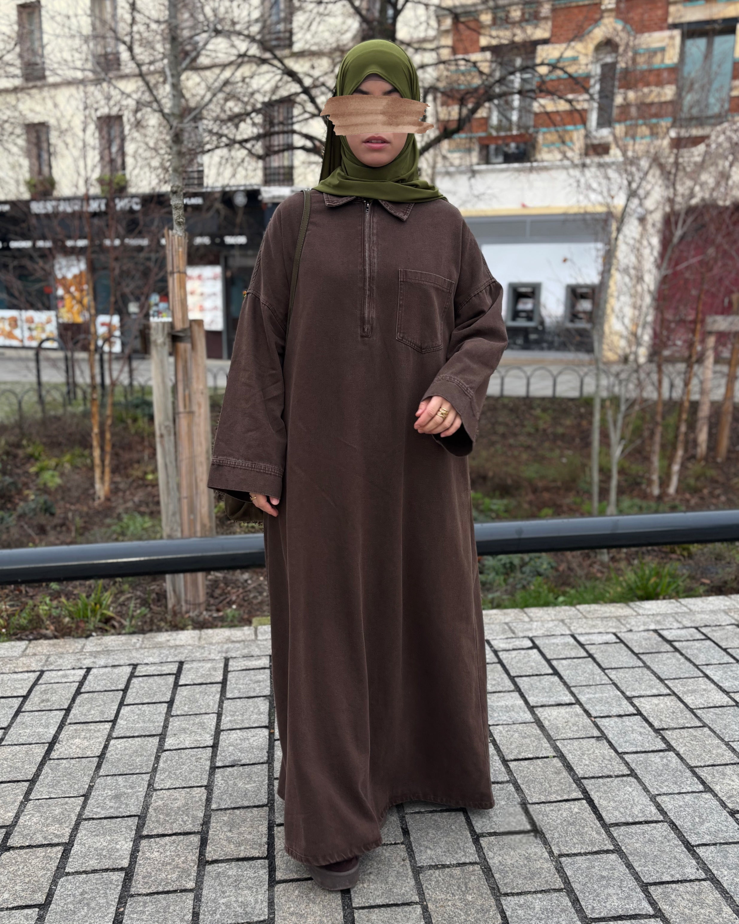 Abaya en jean zippée 100 % coton – Moderne & Tendance