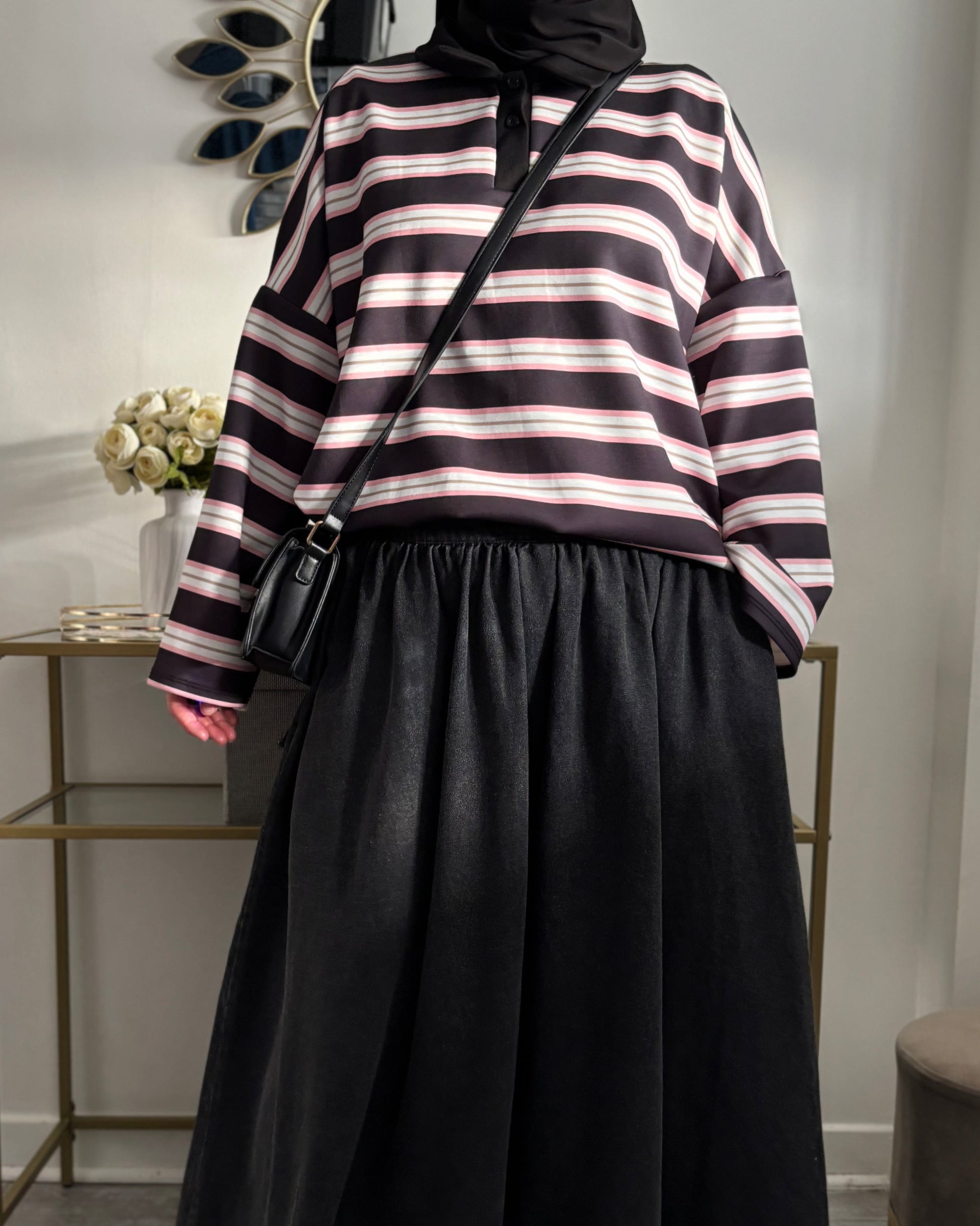 Polo manches longues rayé – Coupe oversize