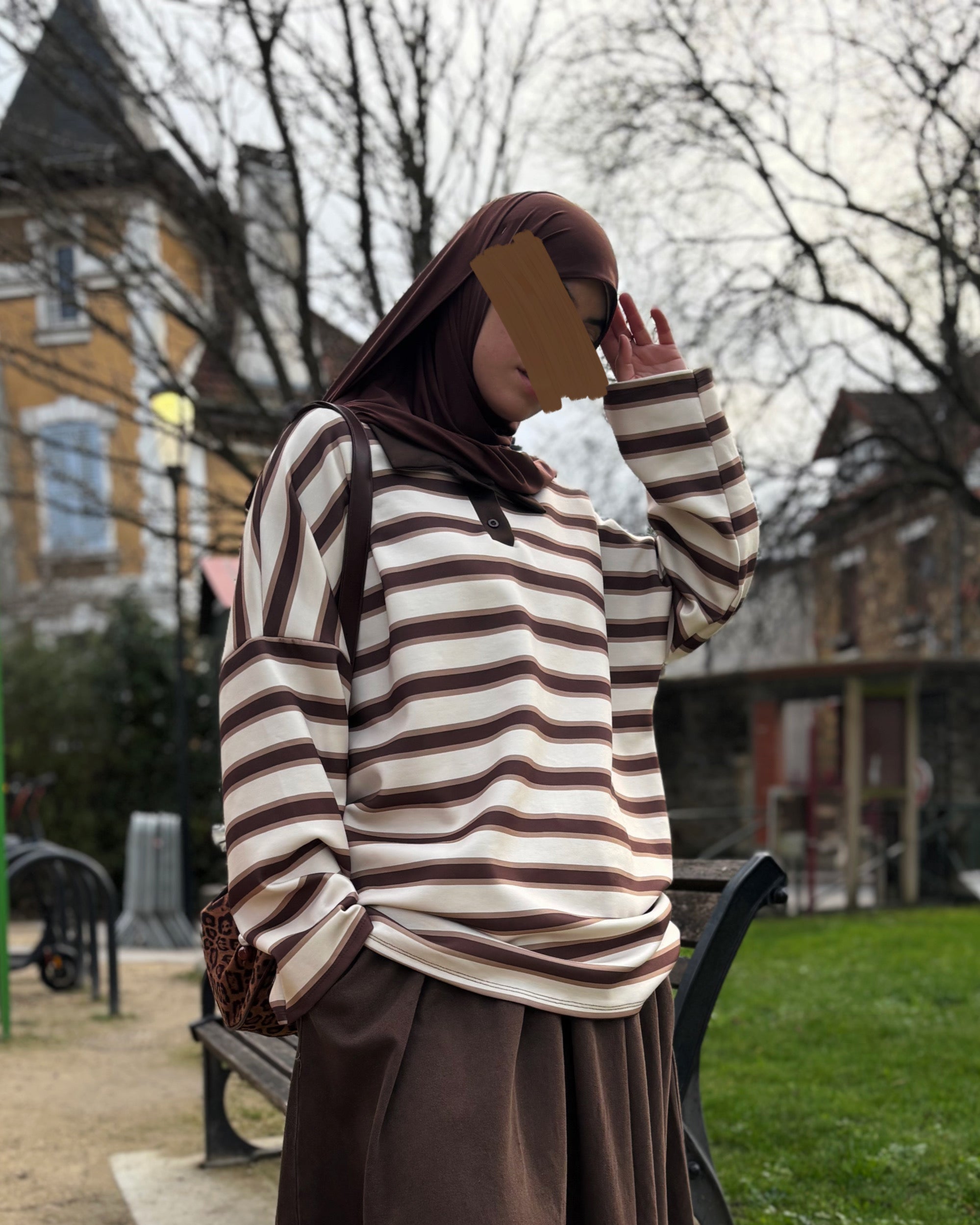 Polo manches longues rayé – Coupe oversize