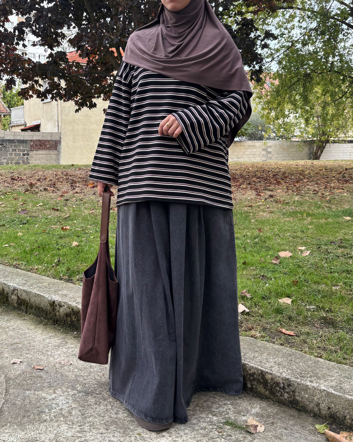 Tee-shirt long oversize à rayures – Manches longues