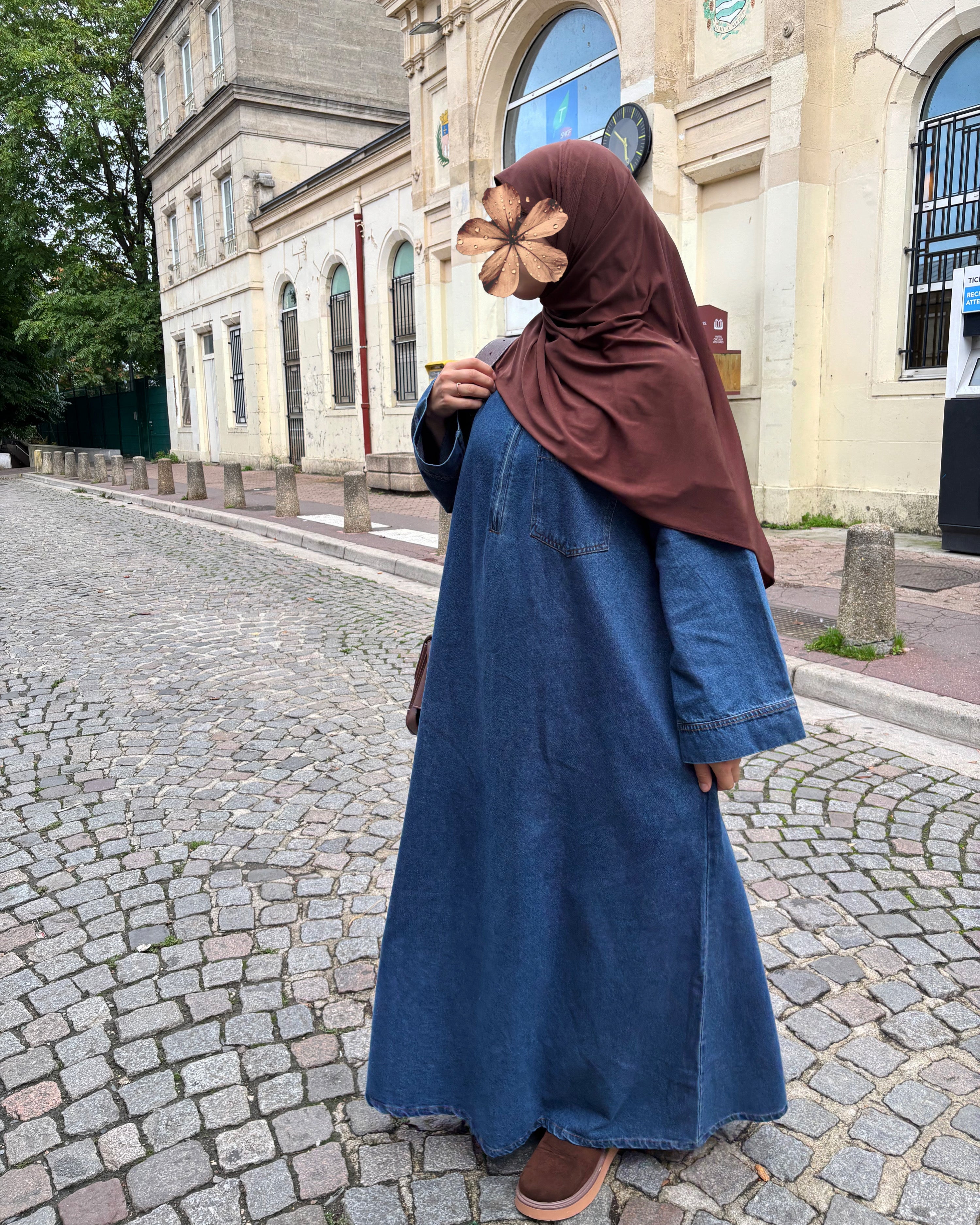 Abaya en jean zippée 100 % coton – Moderne & Tendance