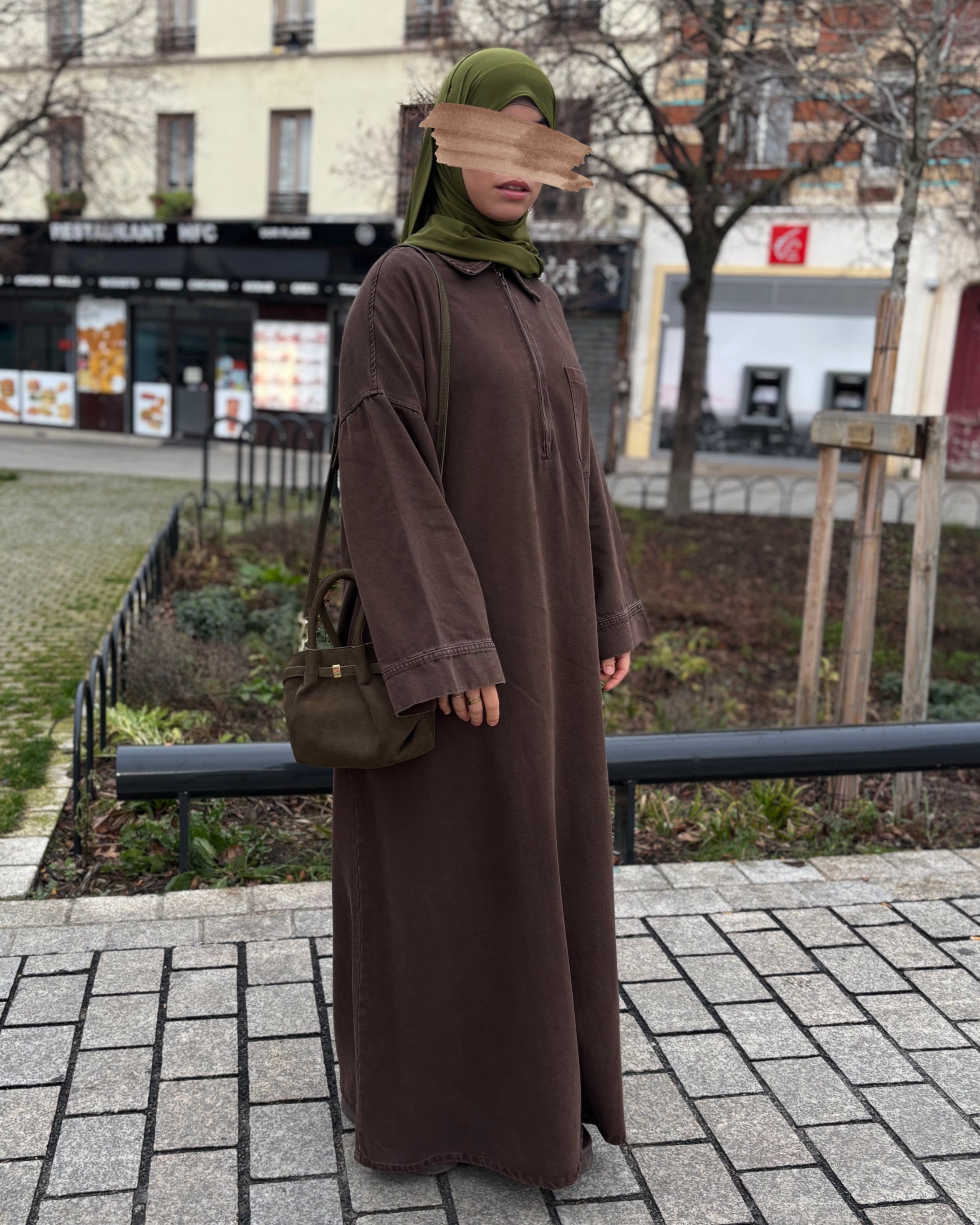 Abaya en jean zippée 100 % coton – Moderne & Tendance
