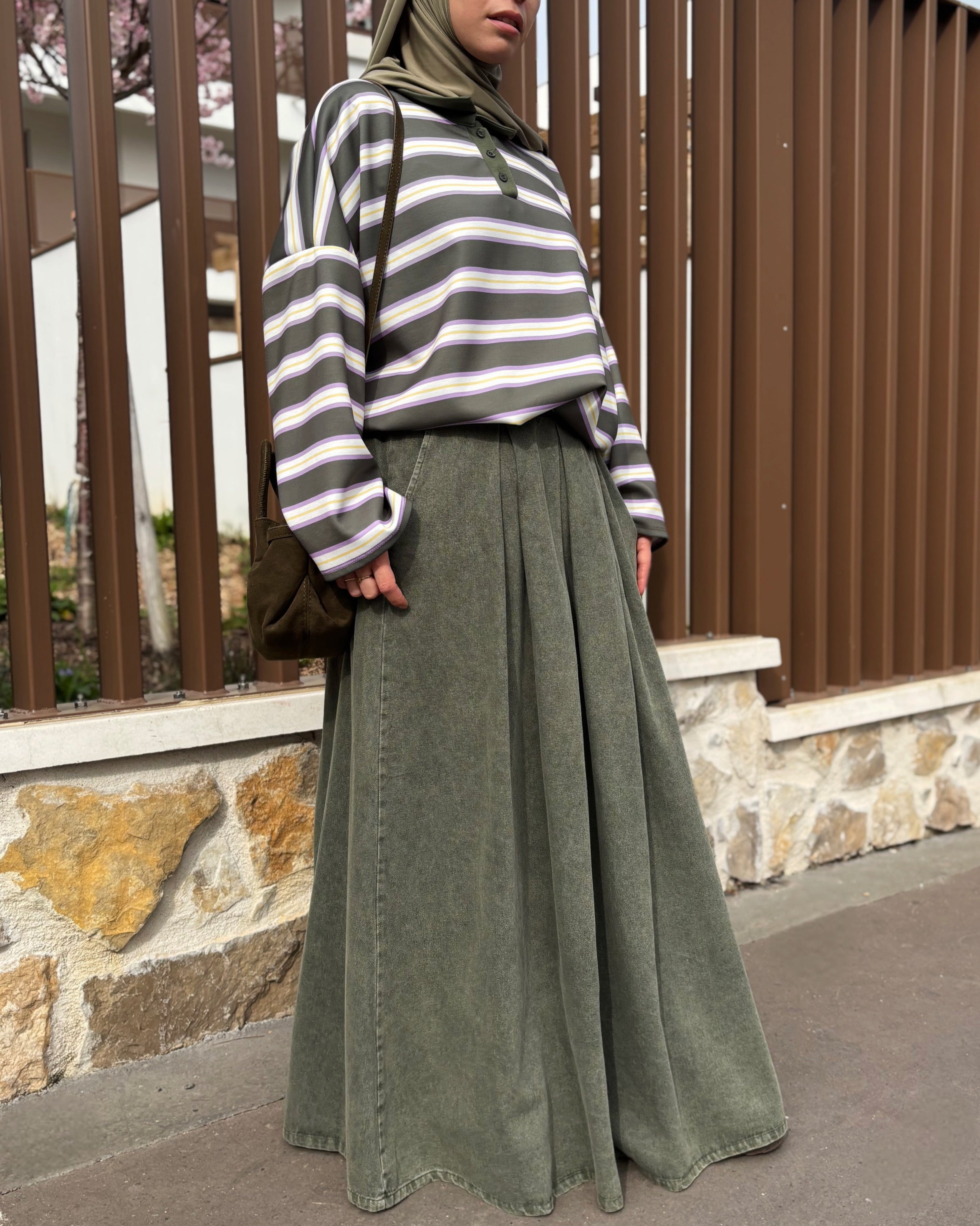 Polo manches longues rayé – Coupe oversize