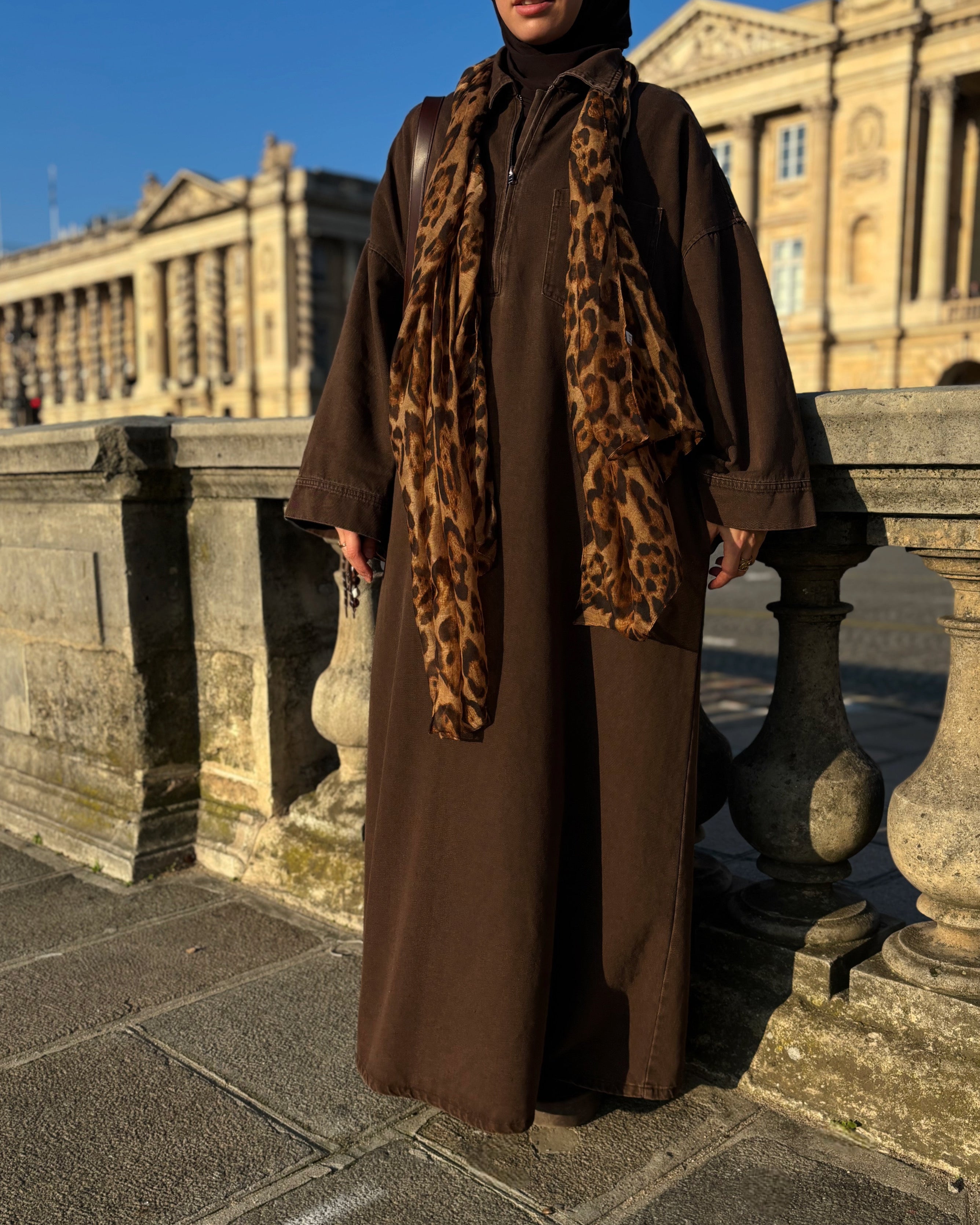 Abaya en jean zippée 100 % coton – Moderne & Tendance