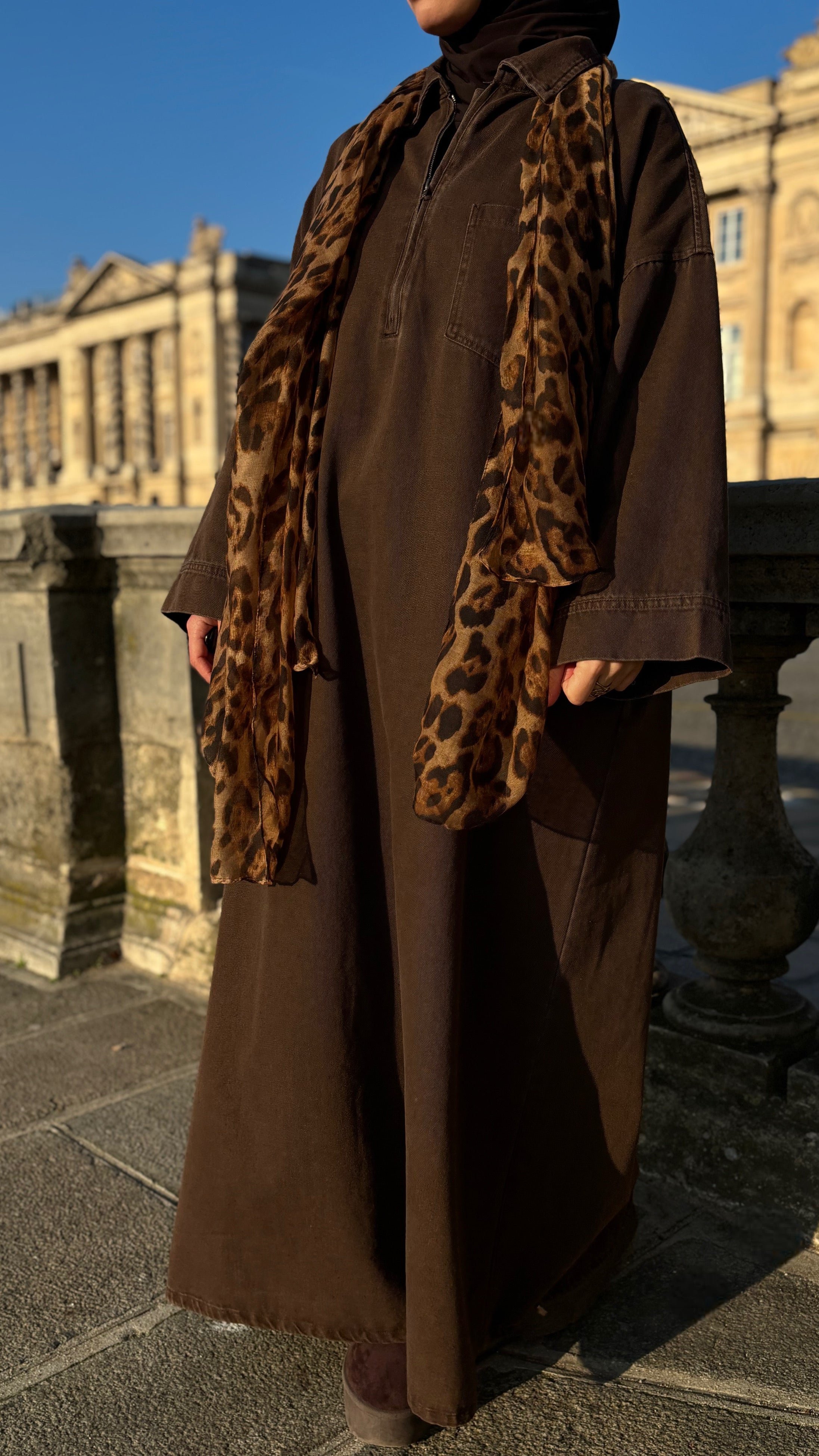 Abaya en jean zippée 100 % coton – Moderne & Tendance