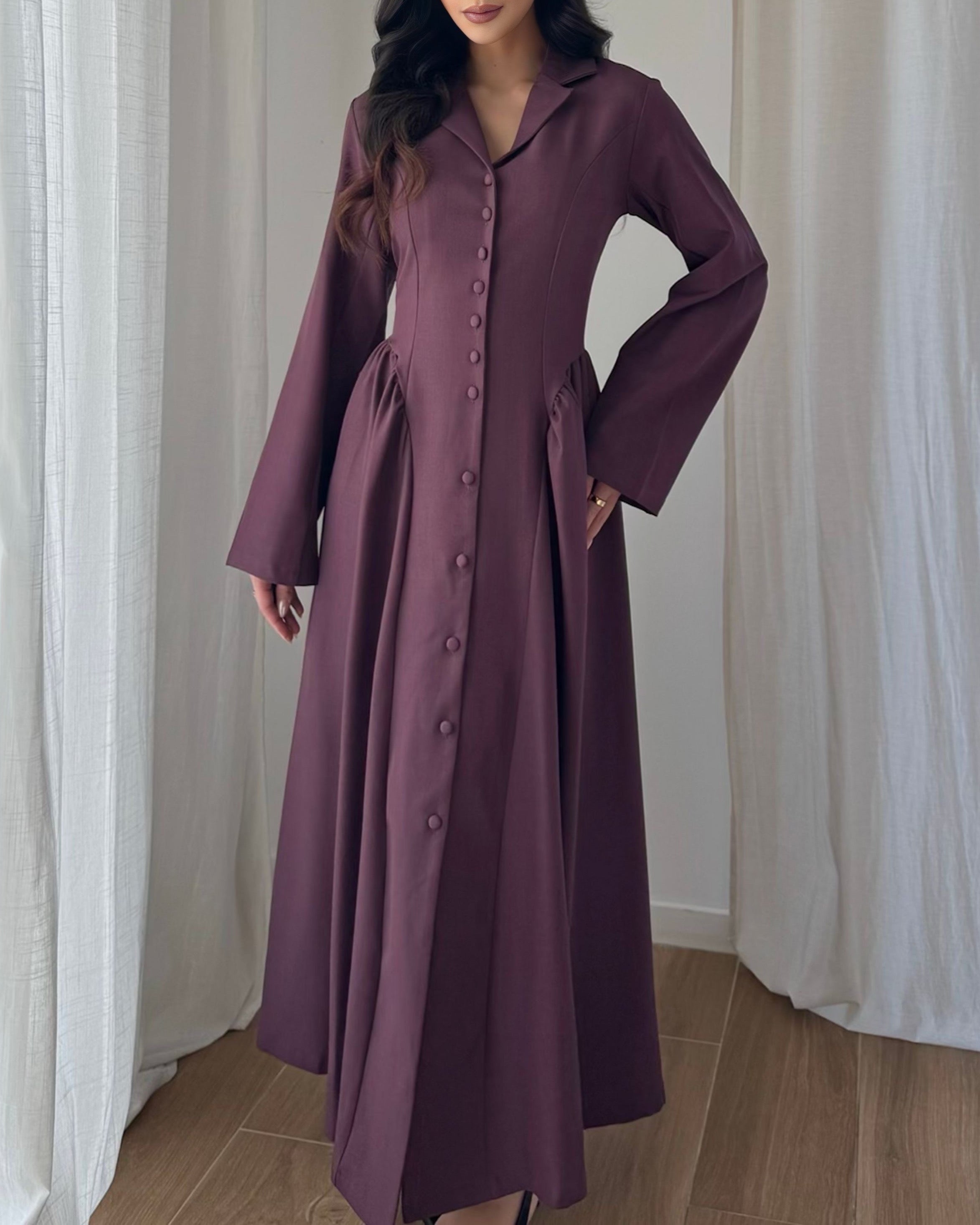Robe Longue Charme d’Antan Ajustable Prune – Modest Fashion