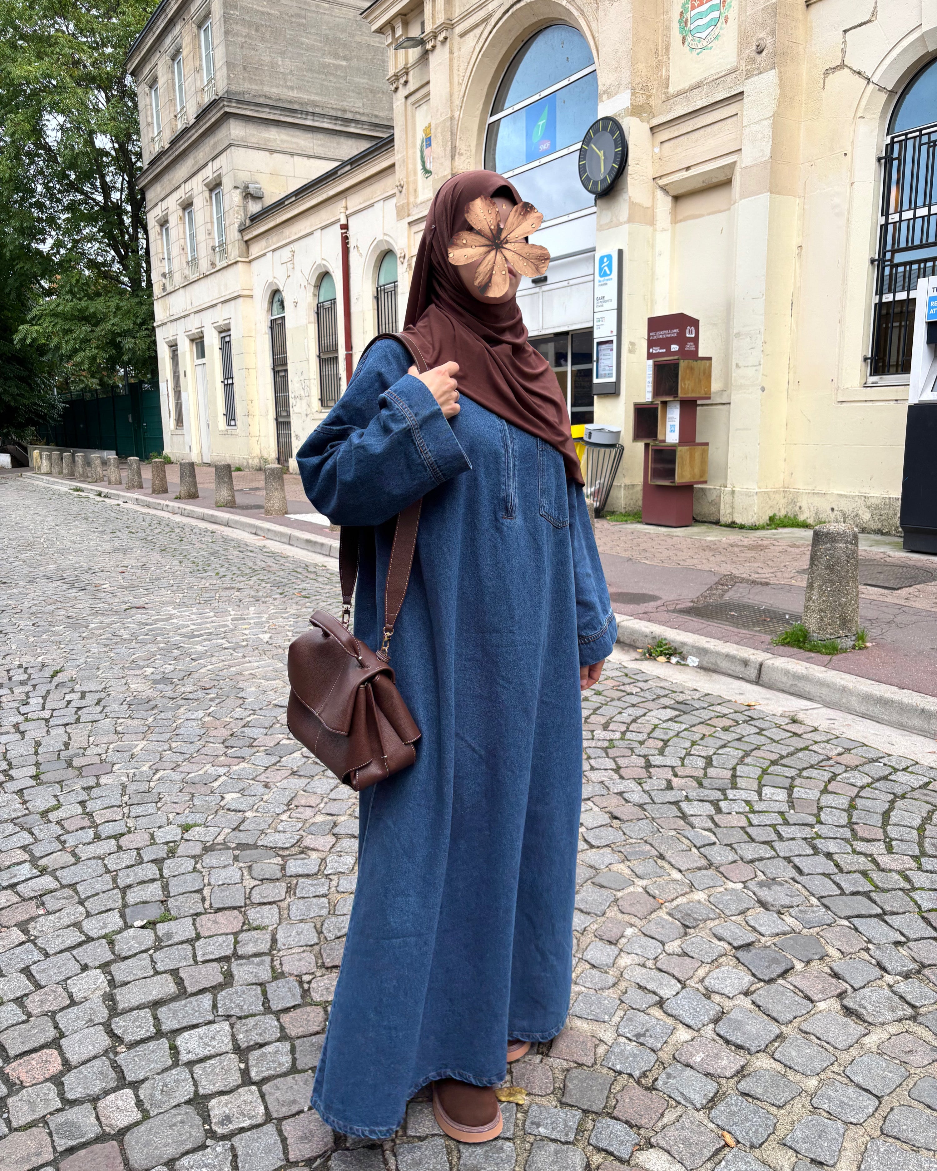 Abaya en jean zippée 100 % coton – Moderne & Tendance