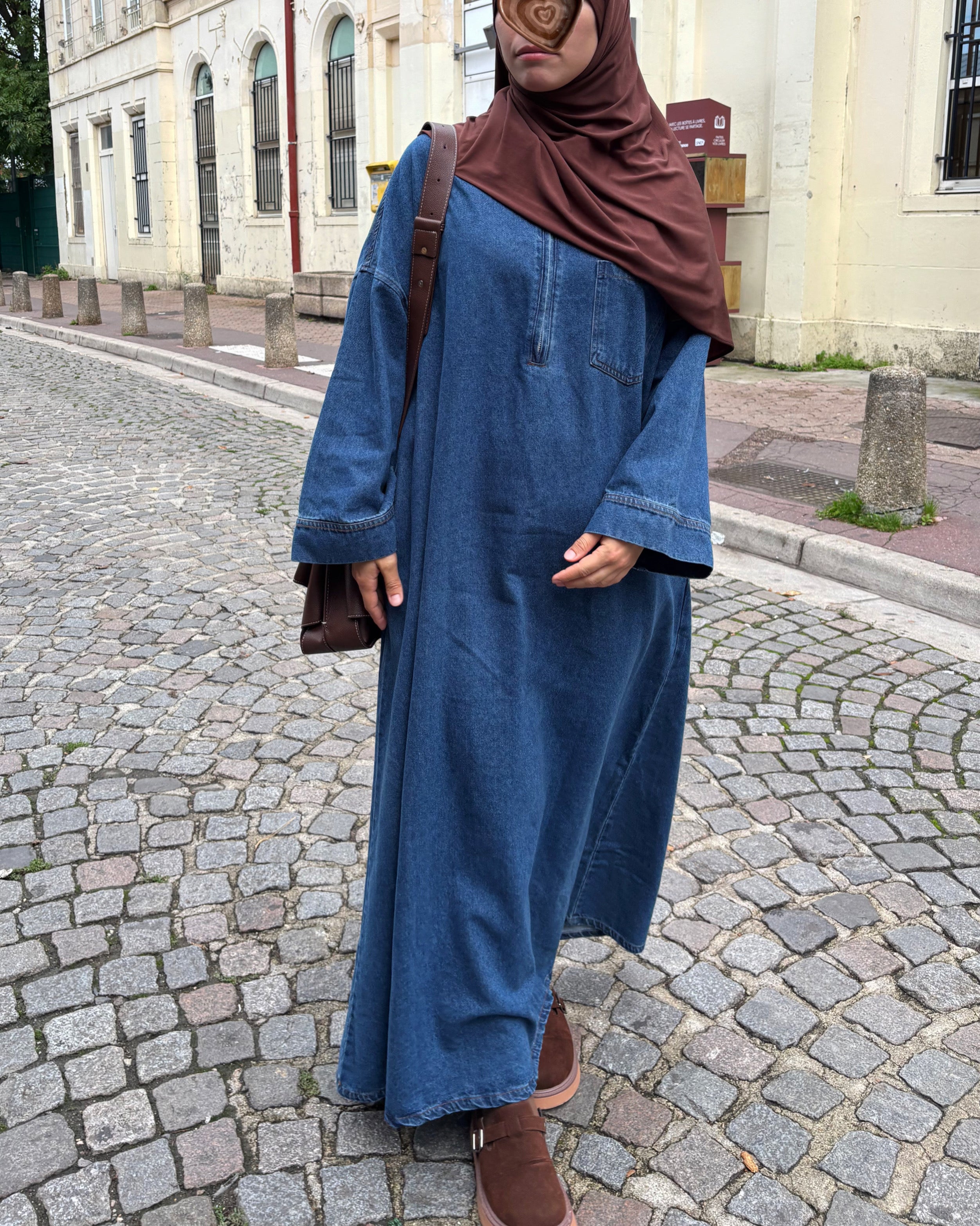 Abaya en jean zippée 100 % coton – Moderne & Tendance