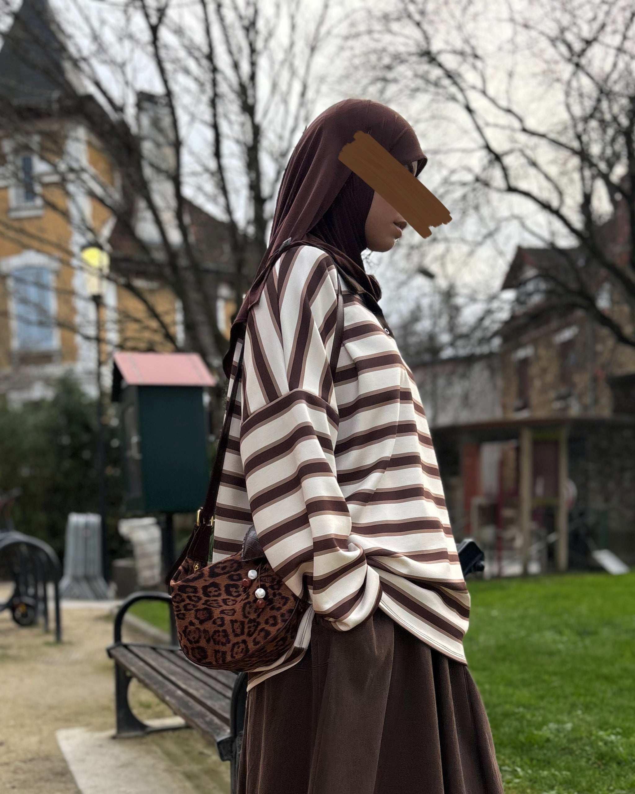 Polo manches longues rayé – Coupe oversize