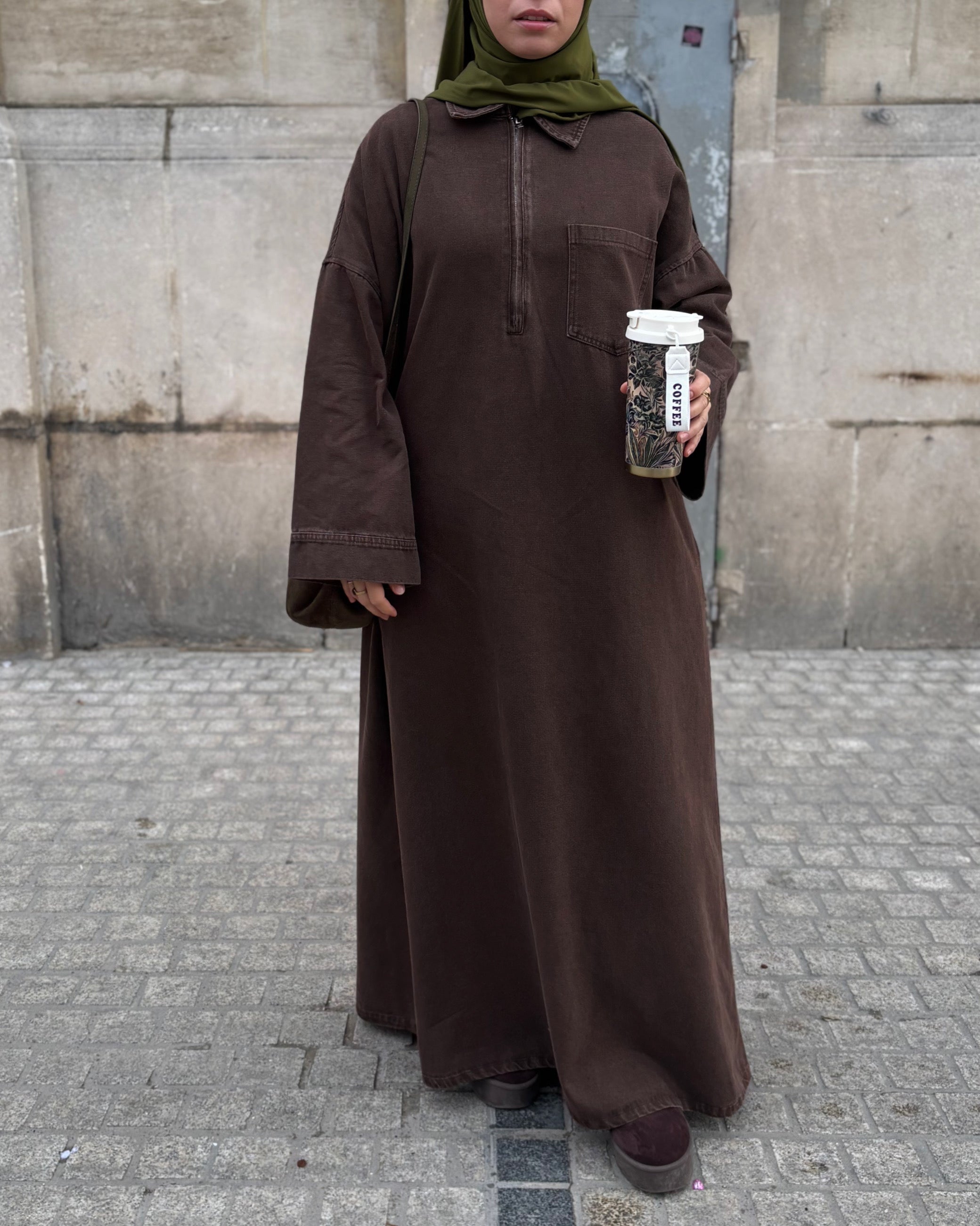 Abaya en jean zippée 100 % coton – Moderne & Tendance