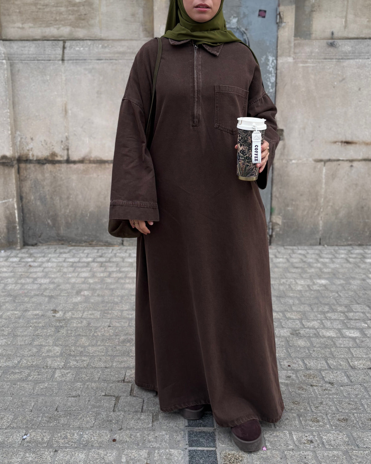 Abaya en jean zippée 100 % coton – Moderne & Tendance