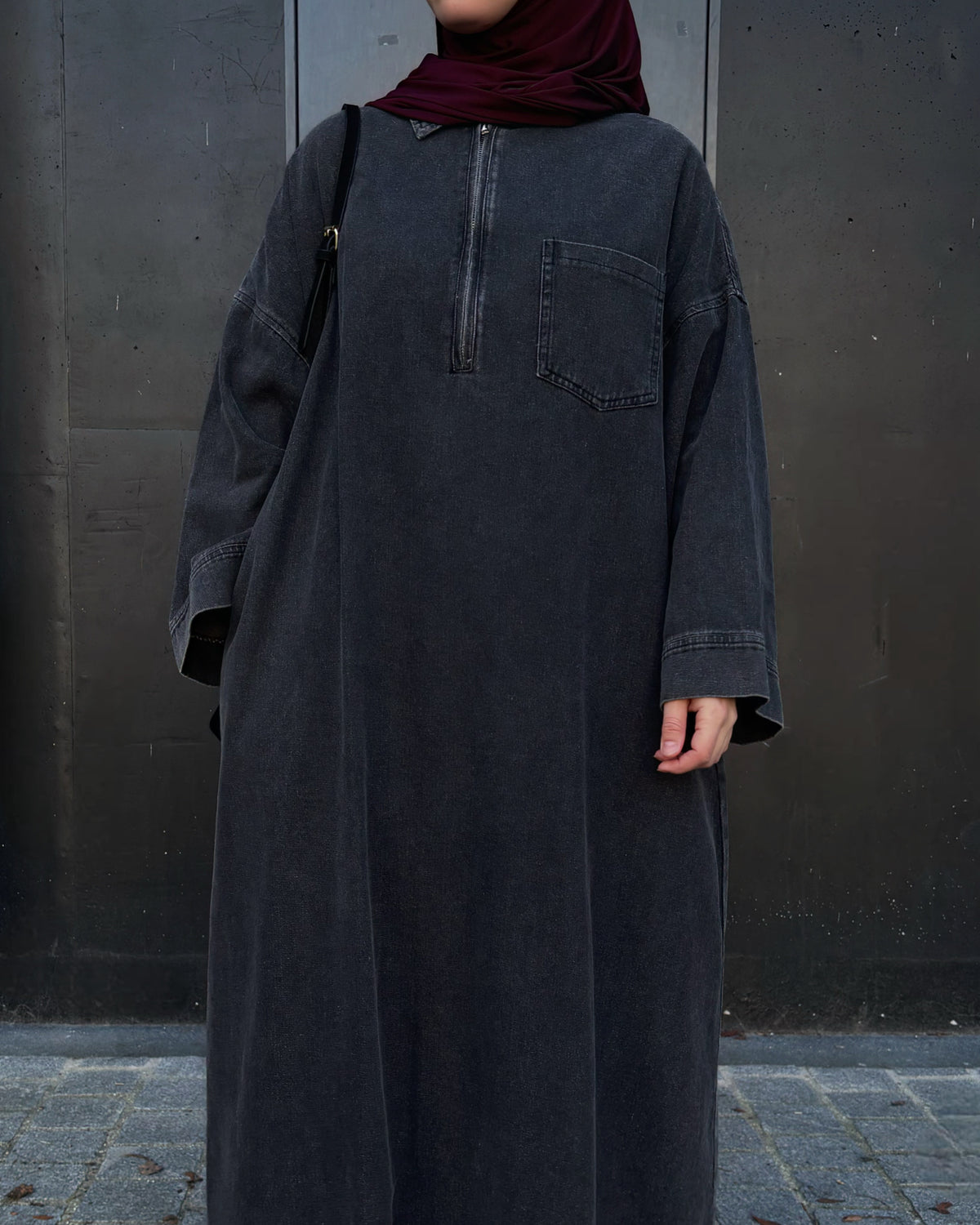 Abaya en jean zippée 100 % coton – Moderne & Tendance