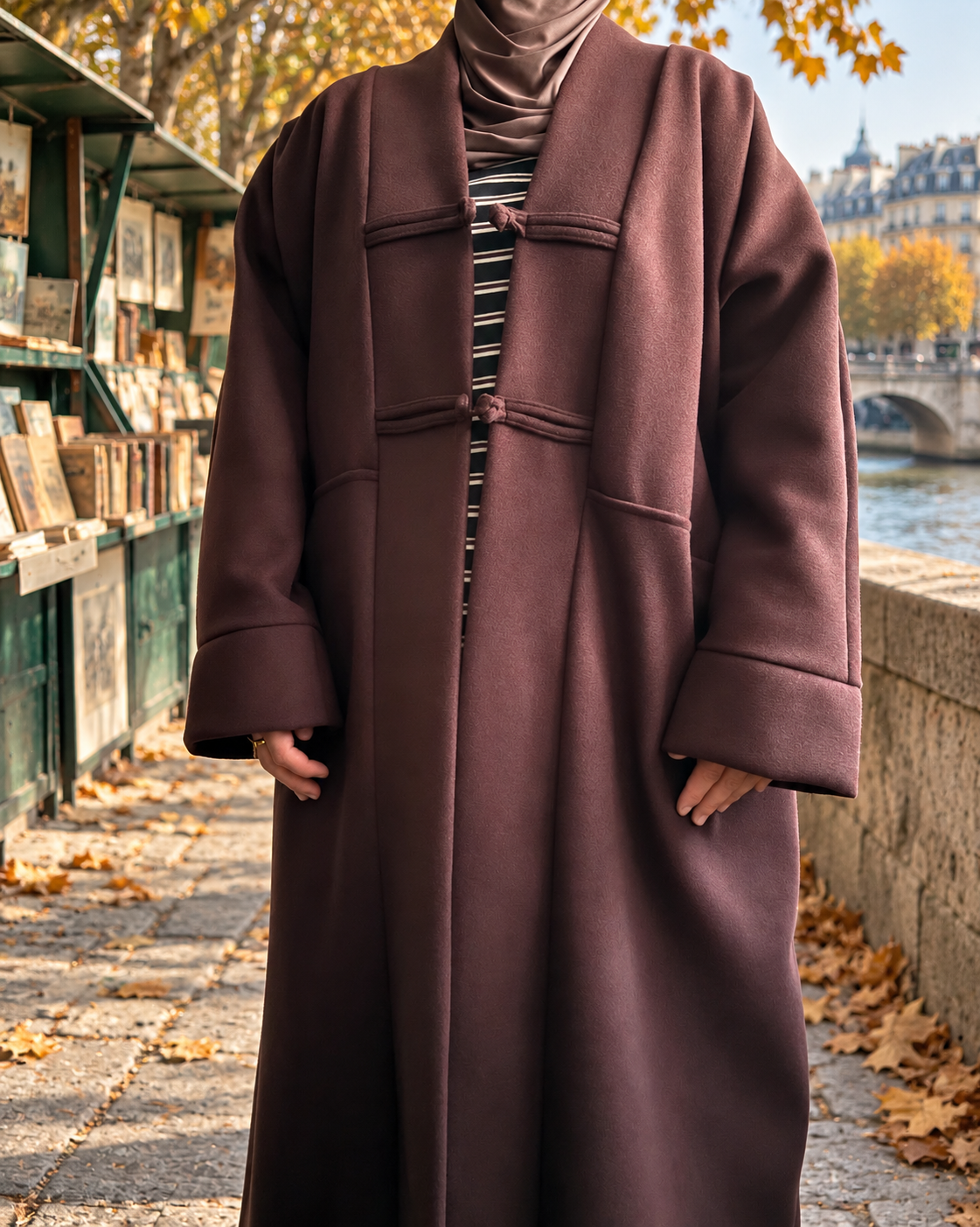 Manteau long oversize à brandebourgs