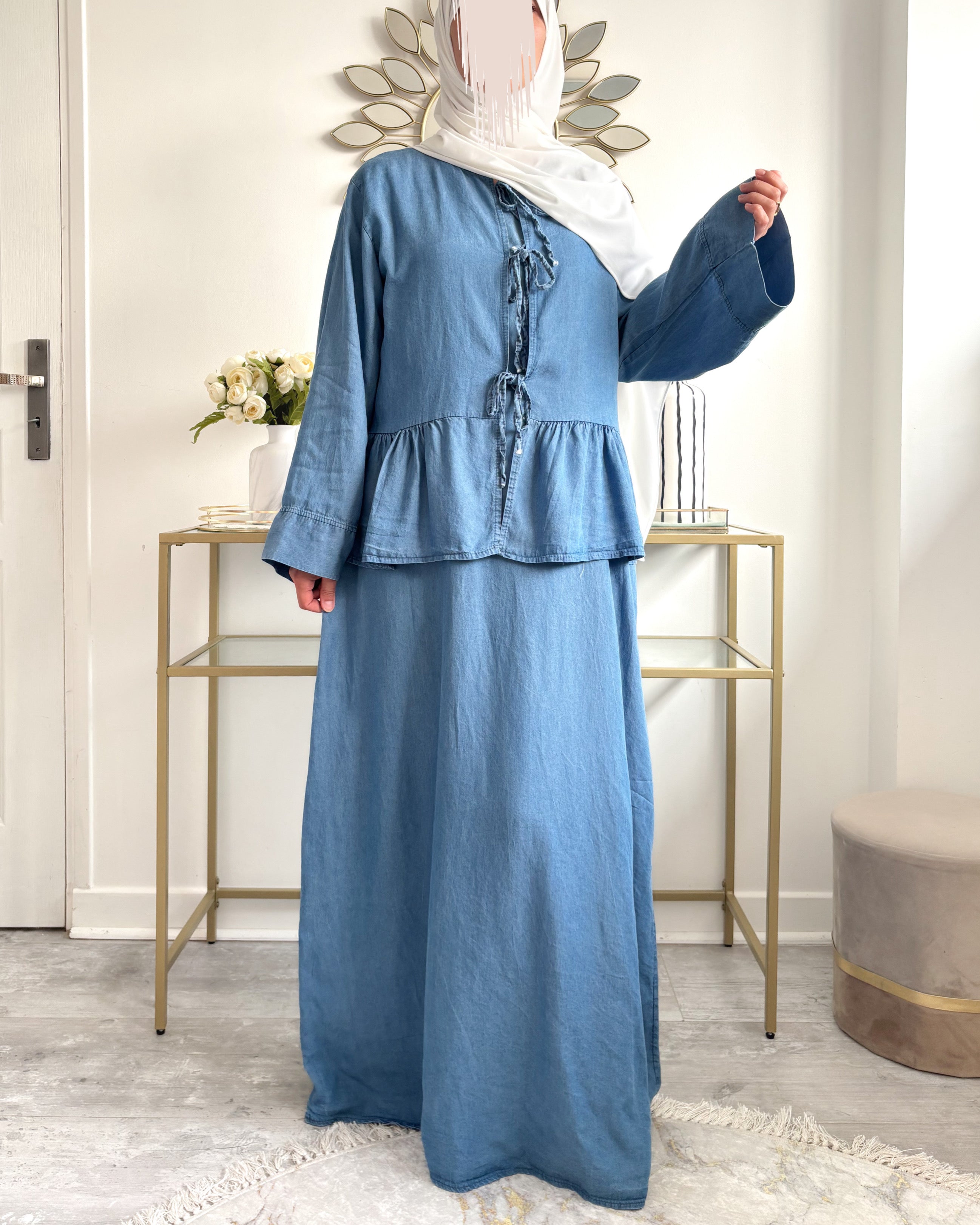 Ensemble modest tencel beu denim foncé léger et fluide pour femmes musulmanes