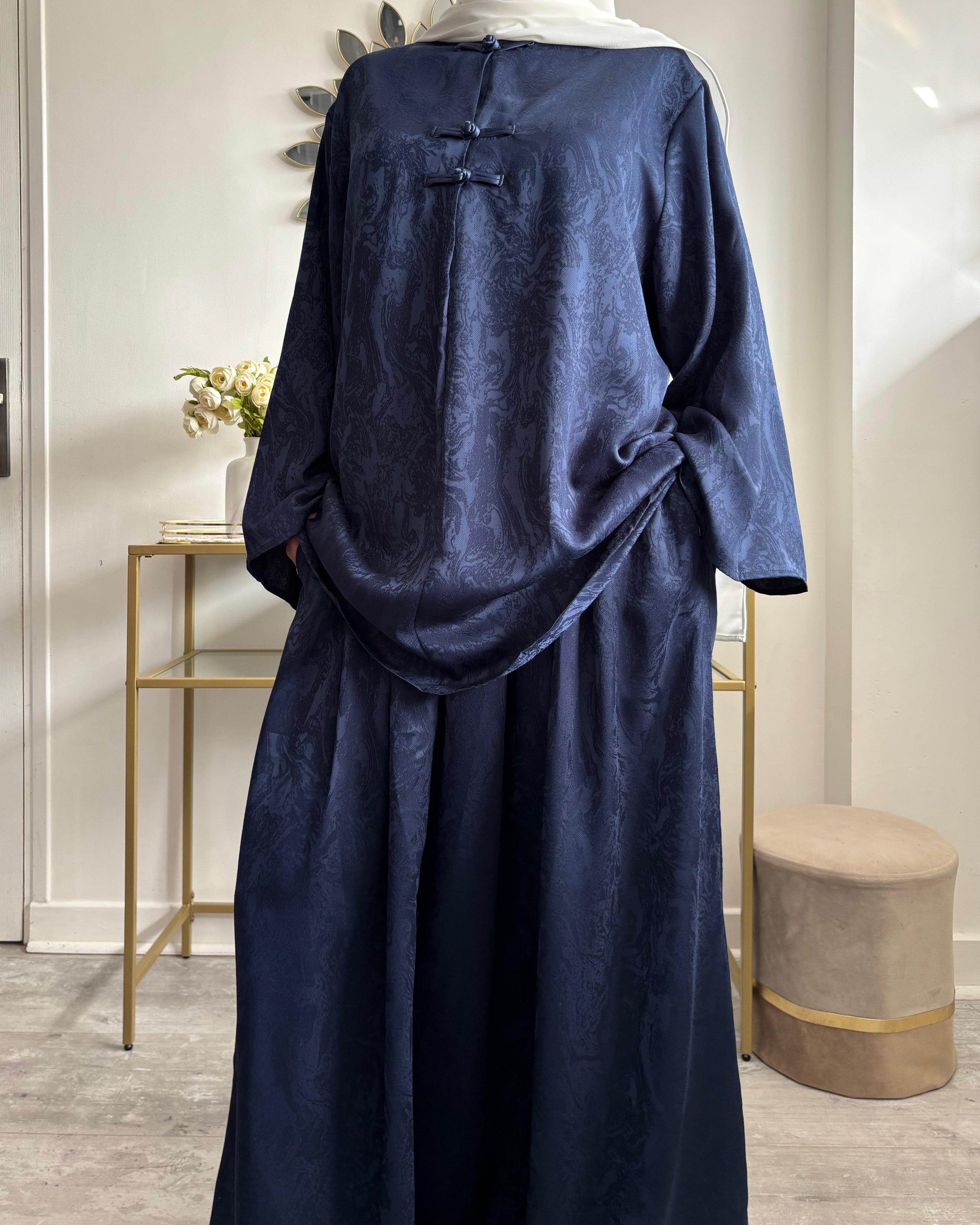 Ensemble Modest Fashion Femme – Tunique Ample & Jupe Longue Satinée Élégante