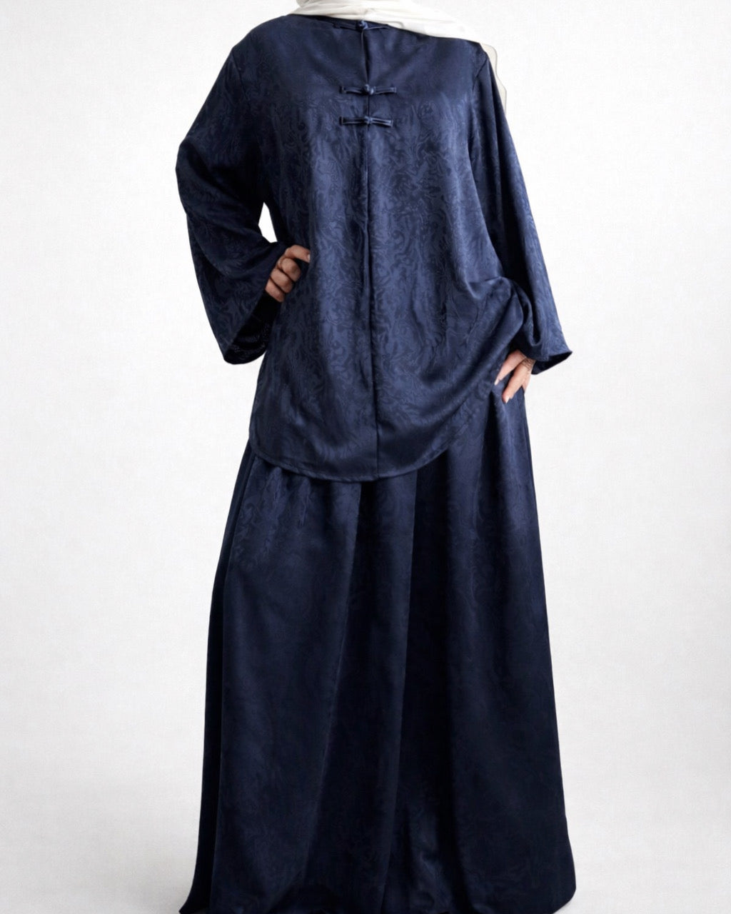 Ensemble Modest Fashion Femme – Tunique Ample & Jupe Longue Satinée Élégante