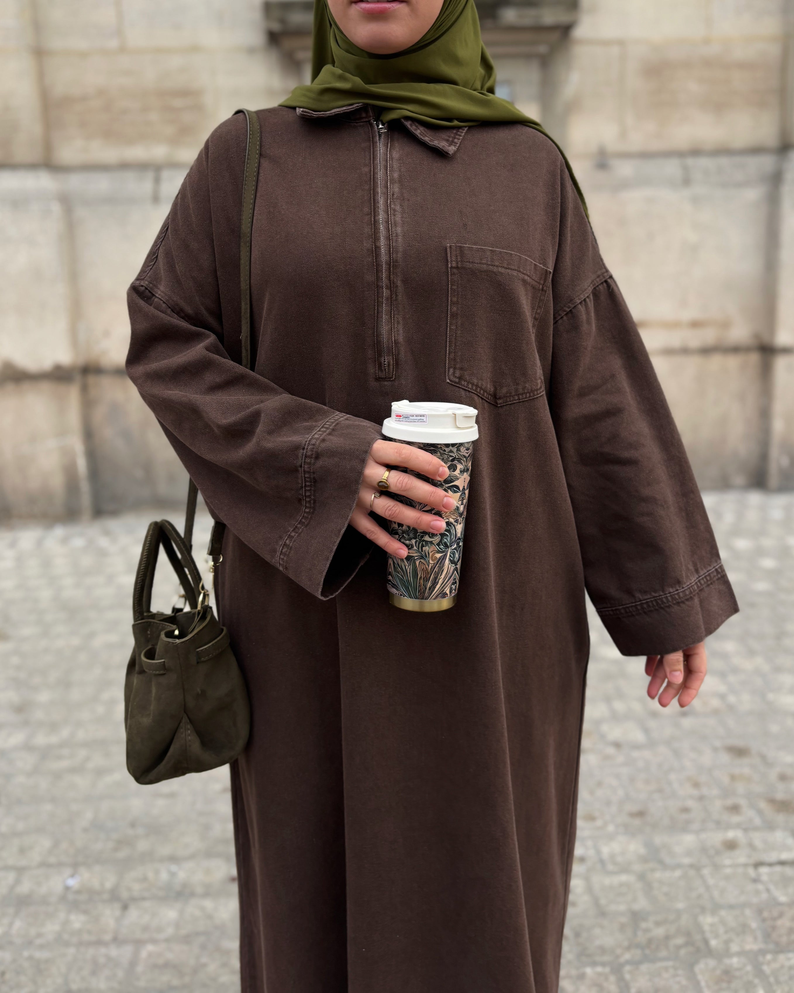 Abaya en jean zippée 100 % coton – Moderne & Tendance