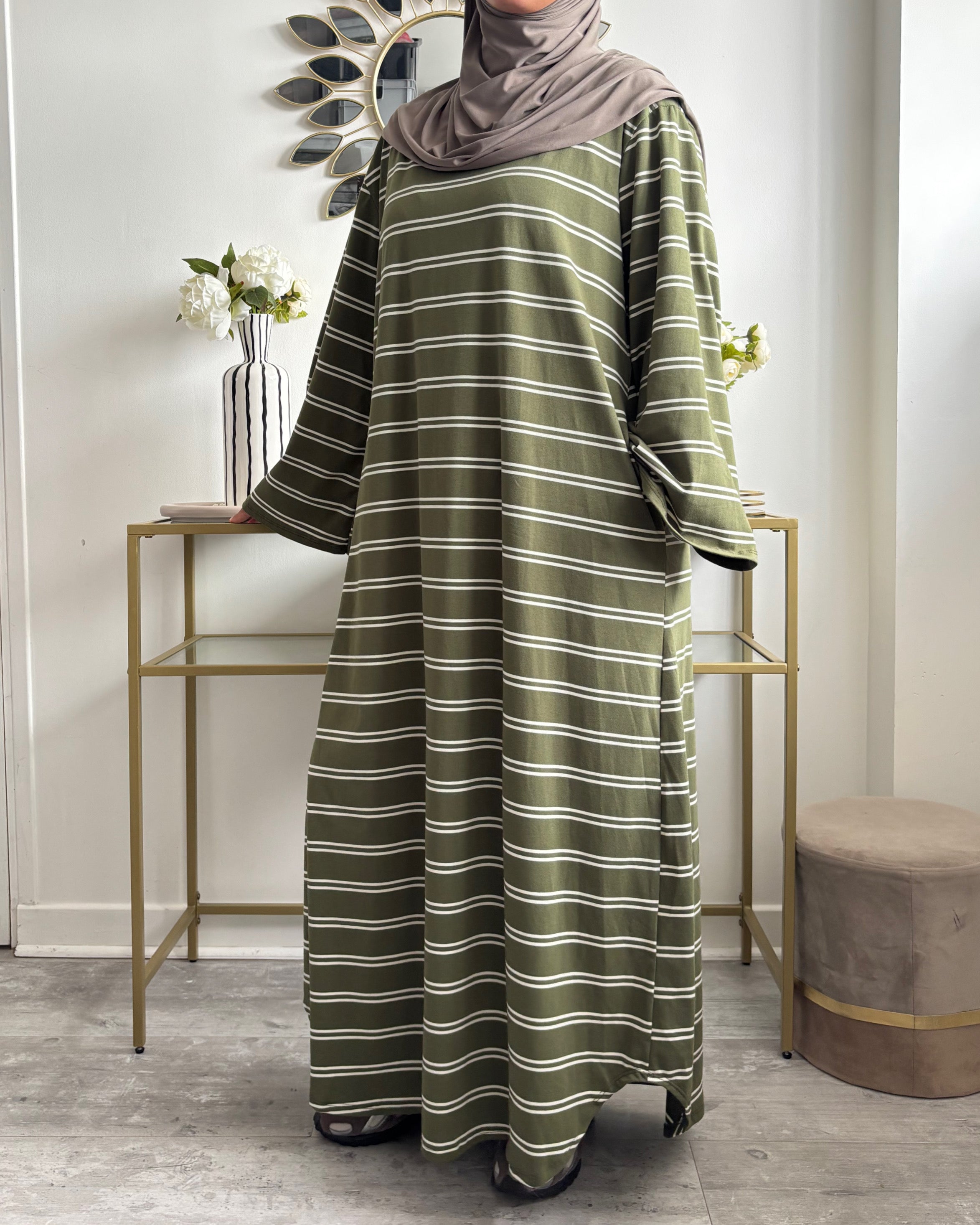 Robe longue polo rayée en coton – Manches évasées & poches