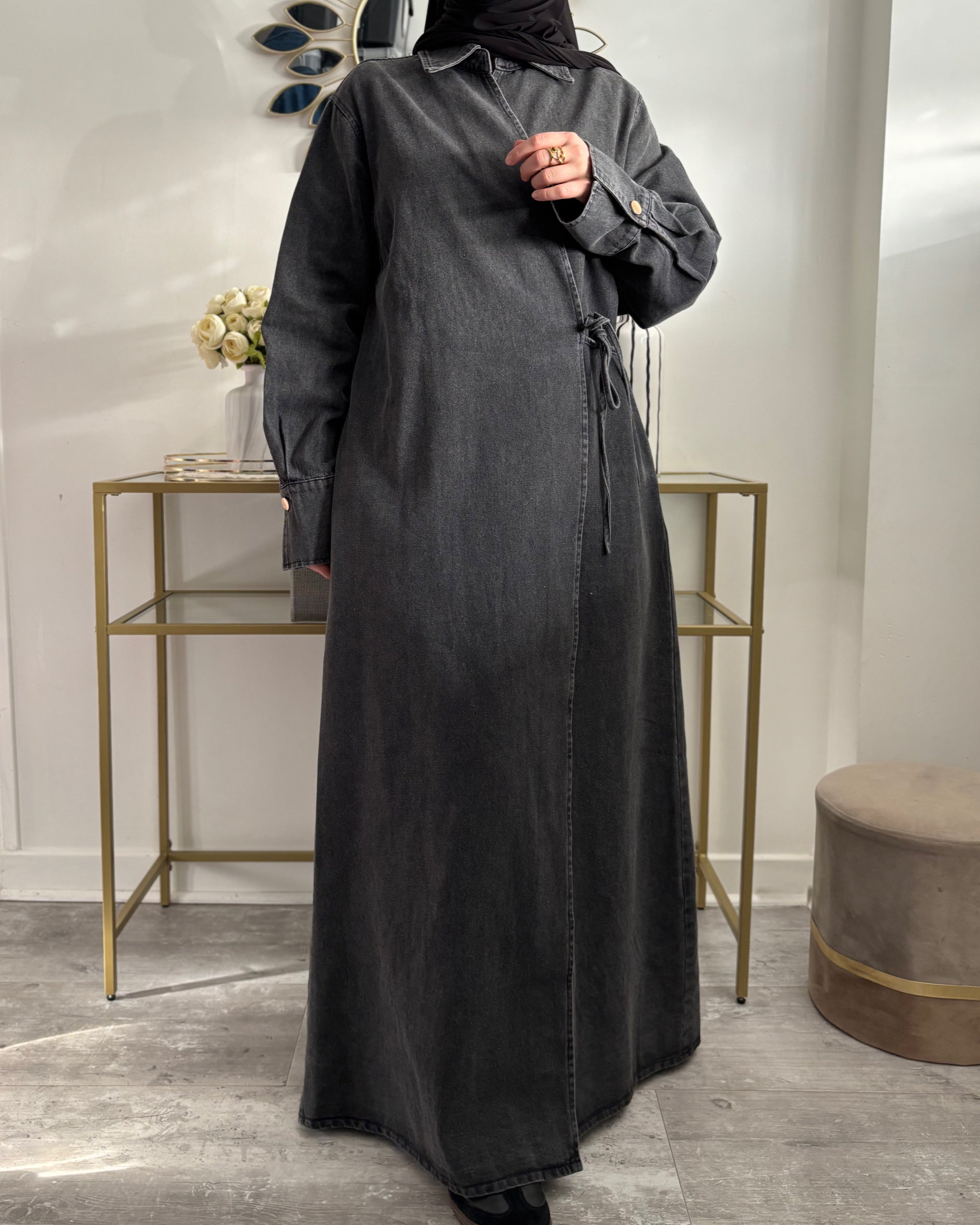 Abaya en jean cache cœur