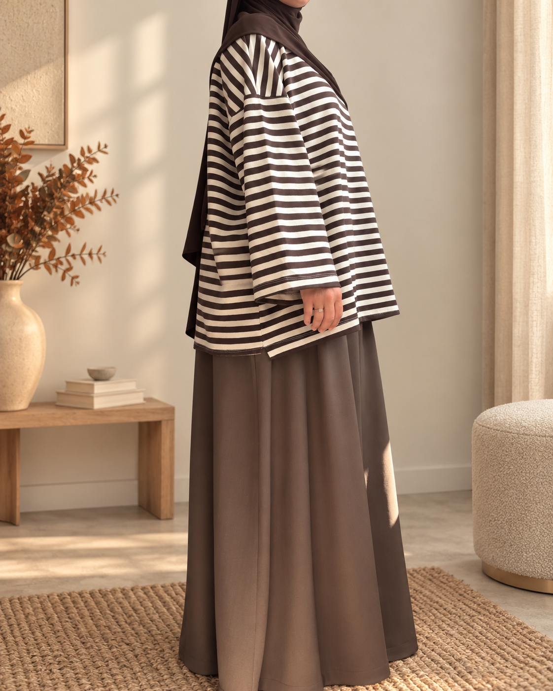 Marinière Oversize Femme Écru & Chocolat – Modest Fashion