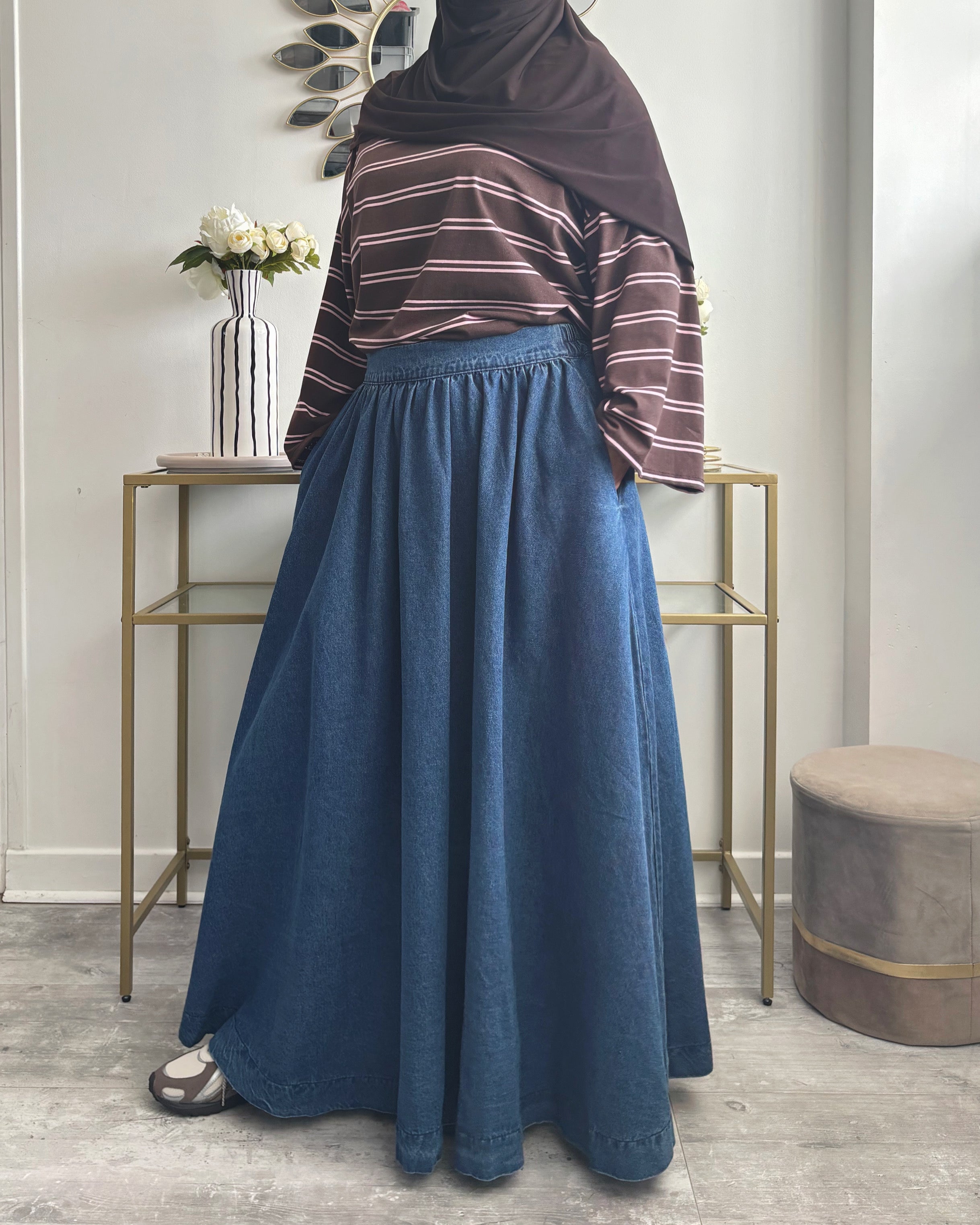 Jupe en jean (100% coton) longue et ample – Le denim version modest fashion