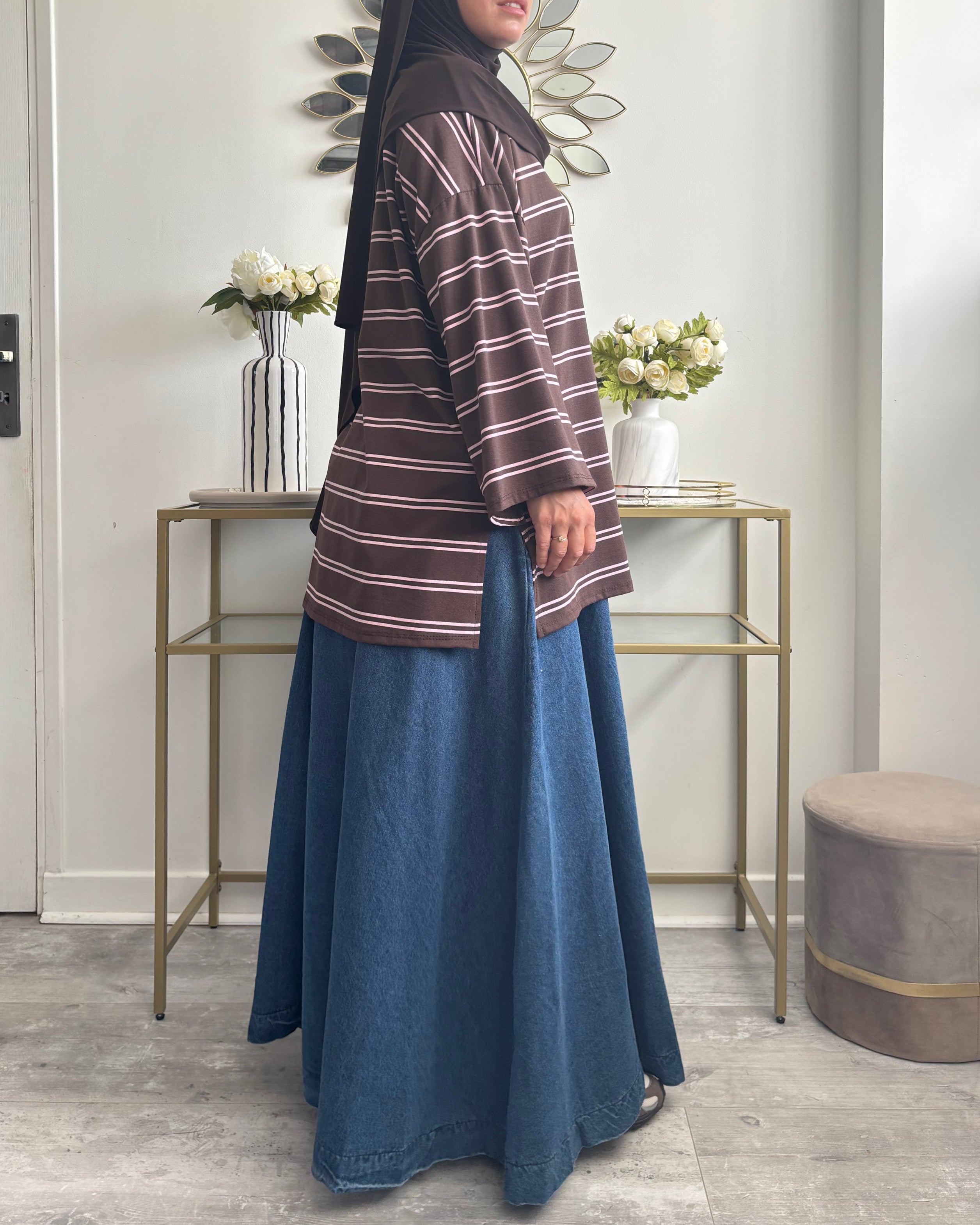T-shirt Oversize Rayé Long – Modest Fashion