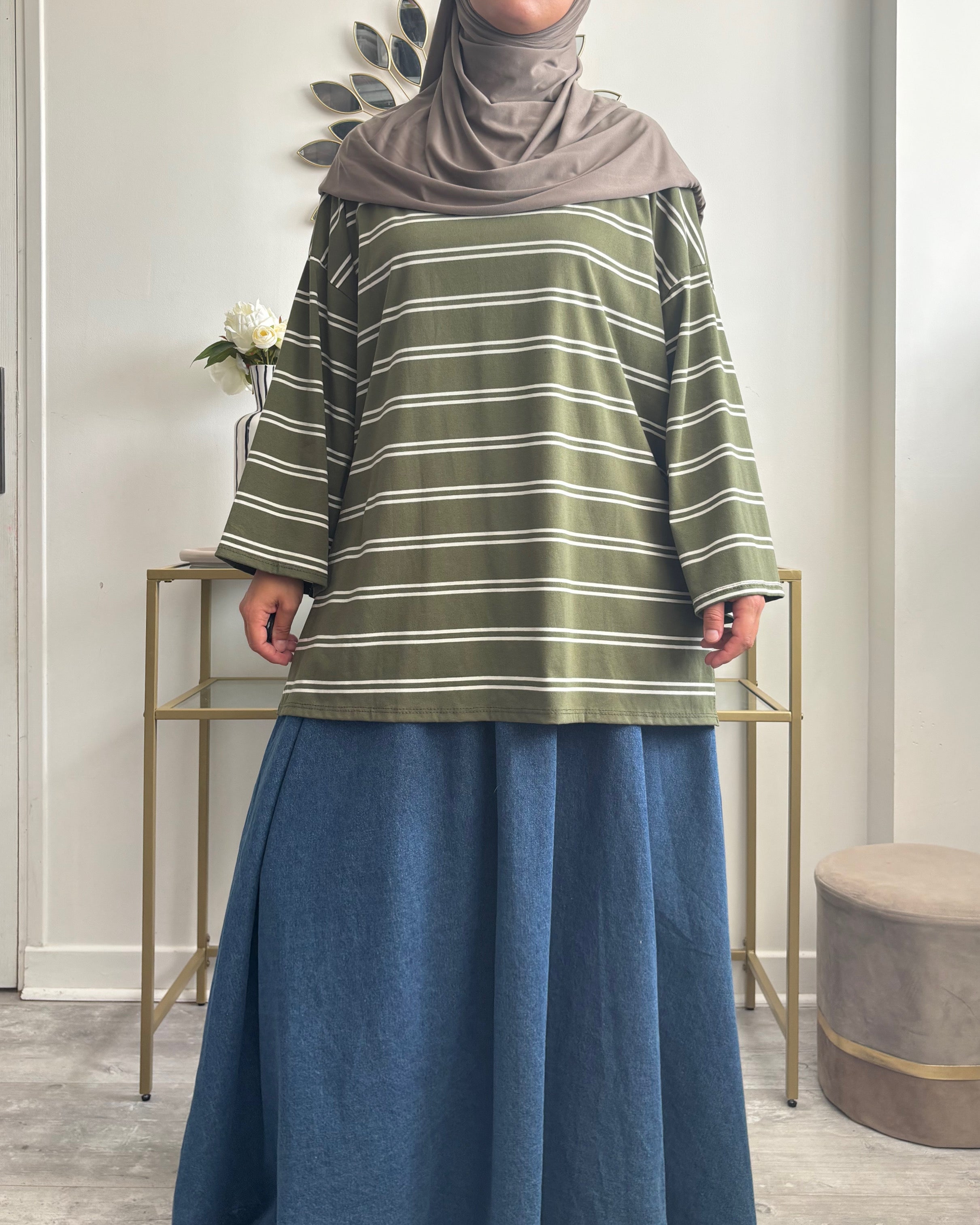 T-shirt Oversize Rayé Long – Modest Fashion