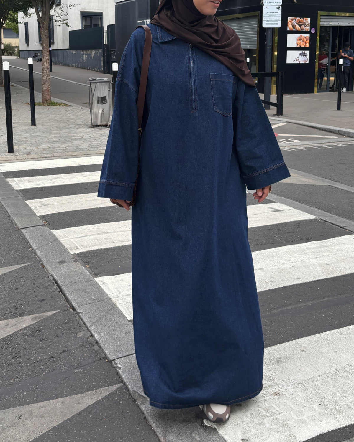 Abaya en jean zippée 100 % coton – Moderne & Tendance