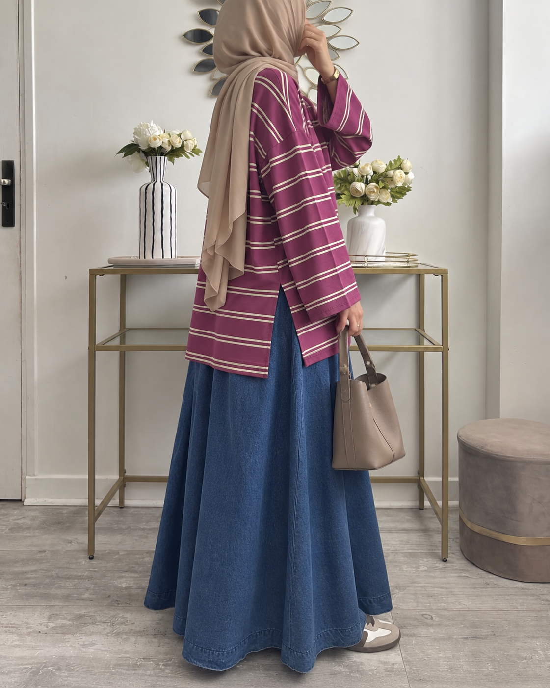 T-shirt Oversize Rayé Long – Modest Fashion