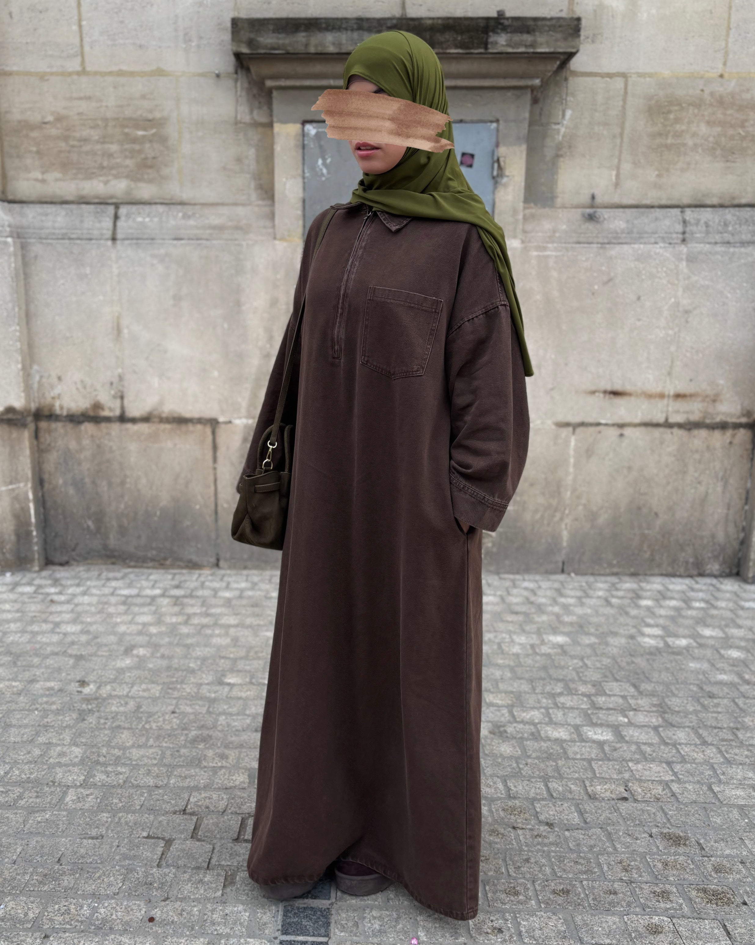 Abaya en jean zippée 100 % coton – Moderne & Tendance