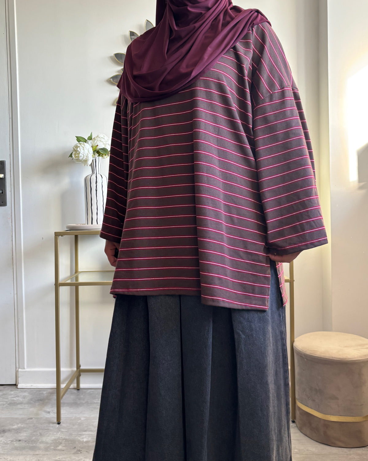 T-shirt Oversize Rayé Long – Modest Fashion