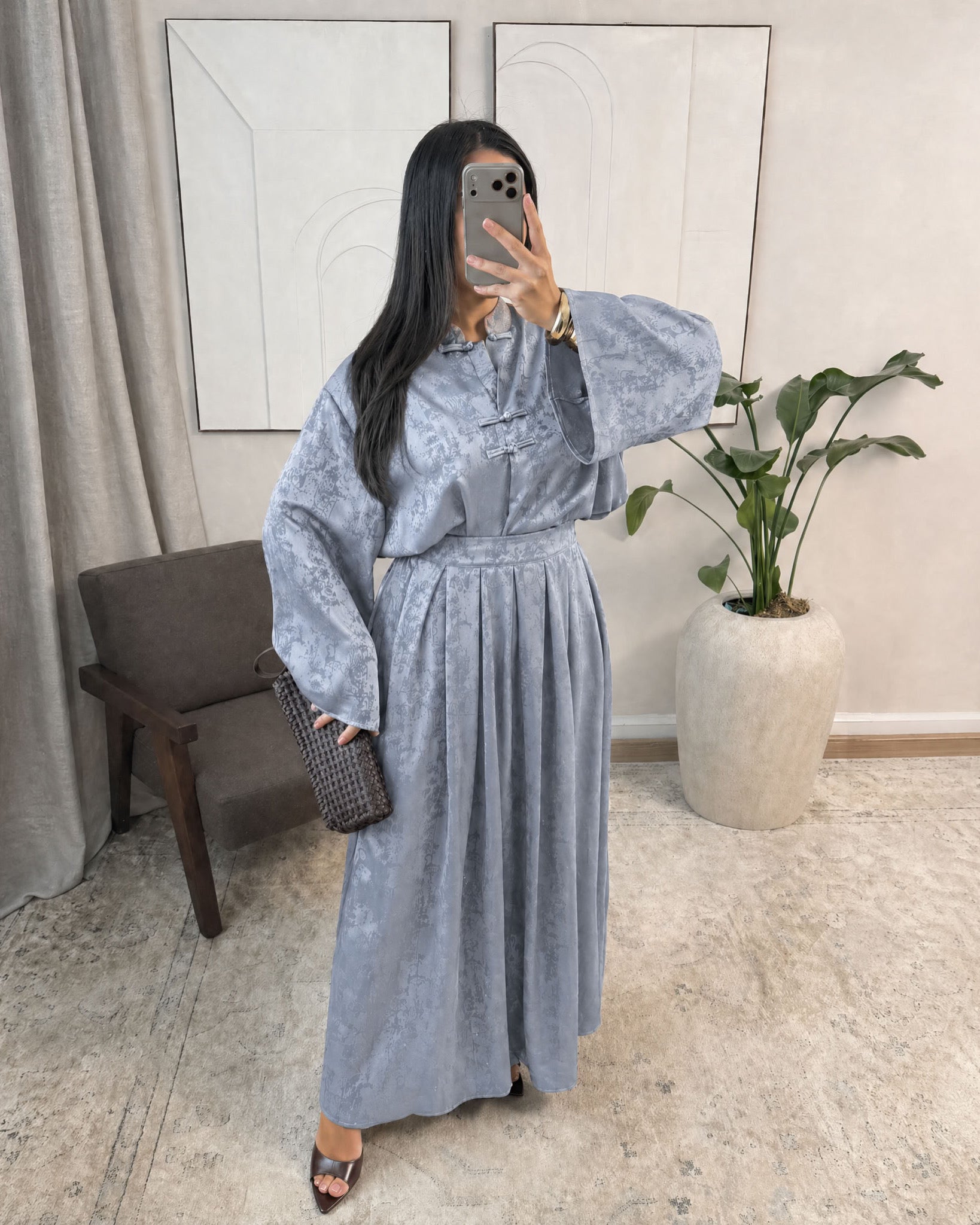 Ensemble Modest Fashion Femme – Tunique Fluide & Jupe Longue Satinée Élégante