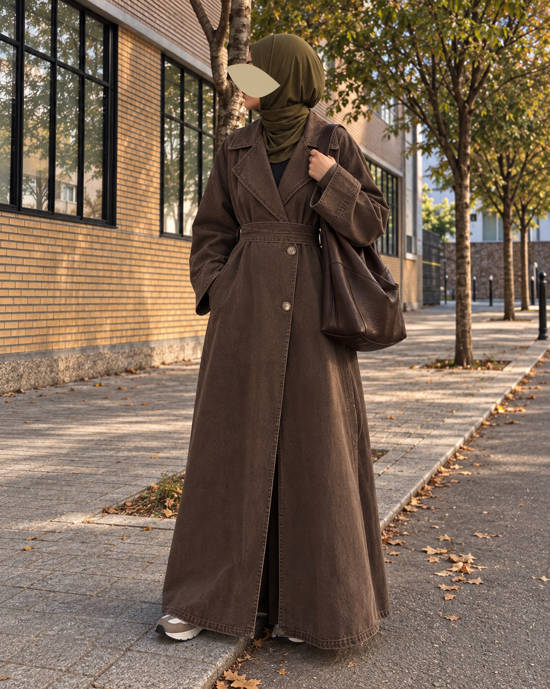 Trench long en jean – le denim pensé pour la modest fashion
