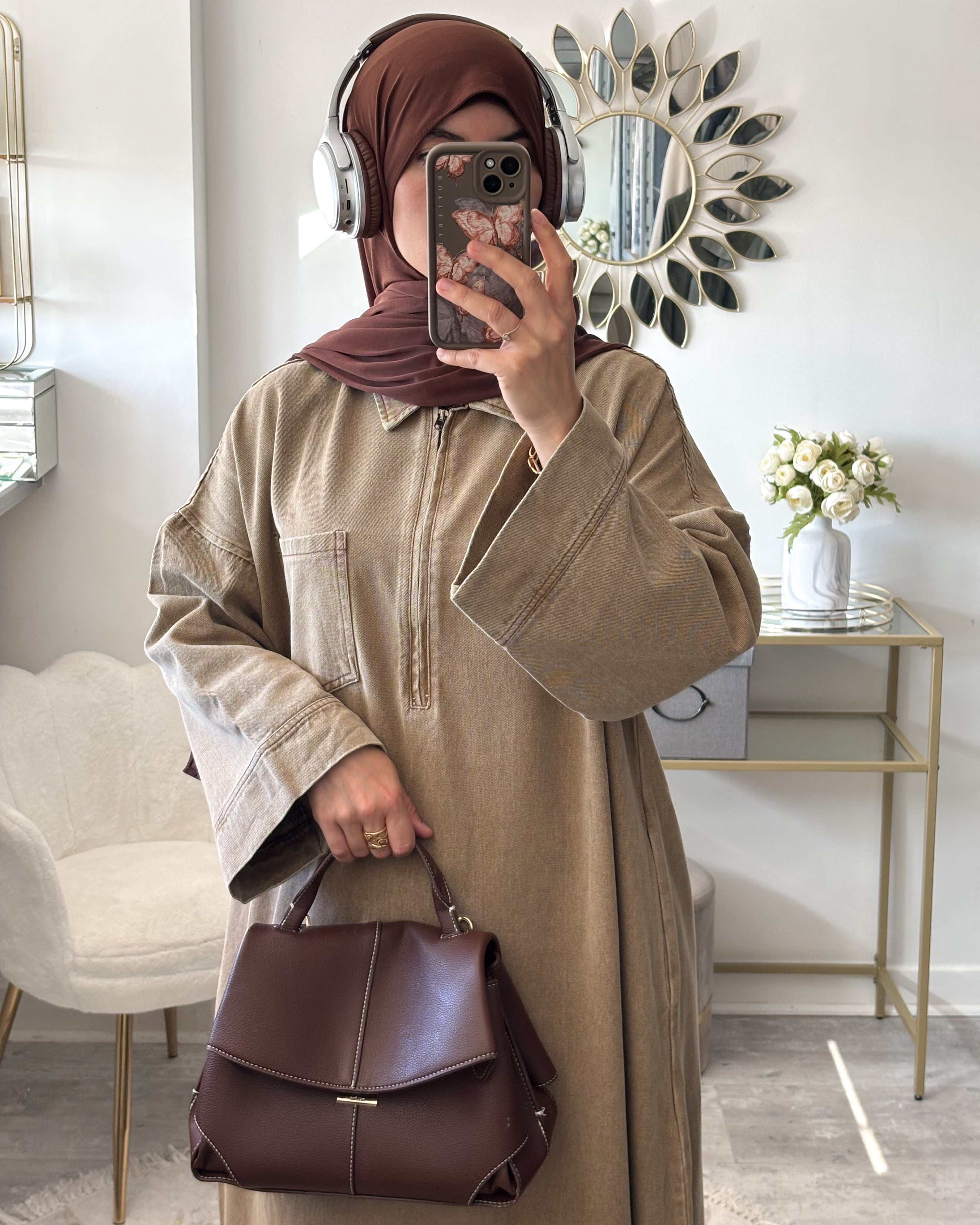 Abaya en jean zippée 100 % coton – Moderne & Tendance