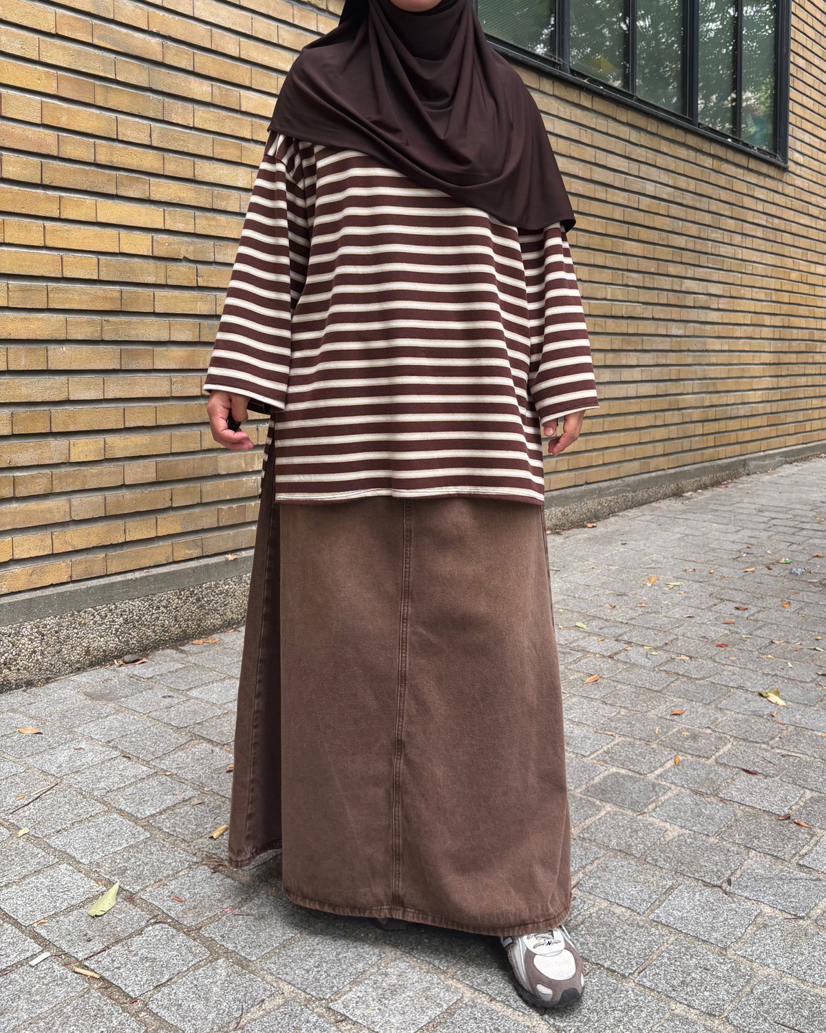 Jupe longue en jean marron chocolat - 100% coton