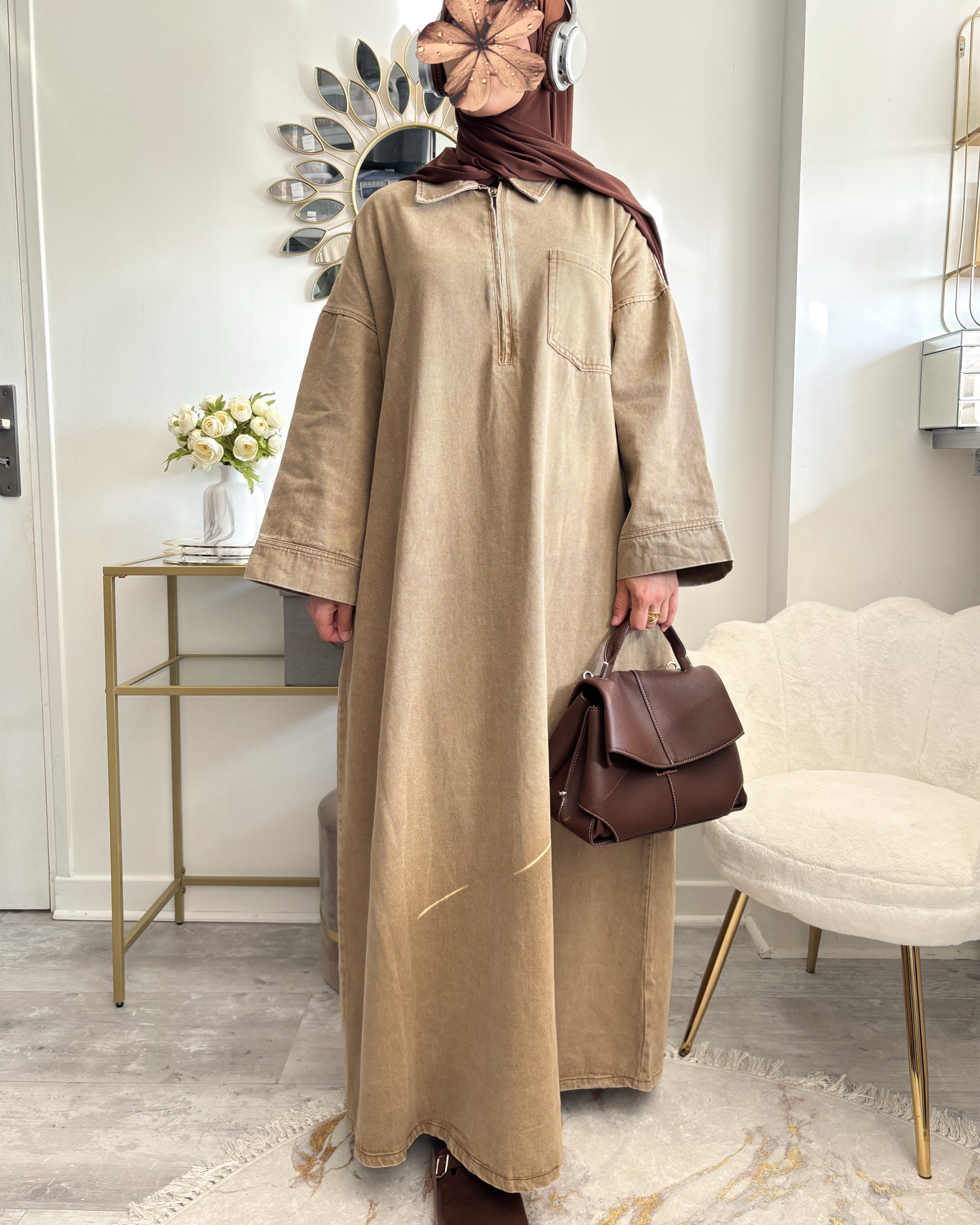 Abaya en jean zippée 100 % coton – Moderne & Tendance