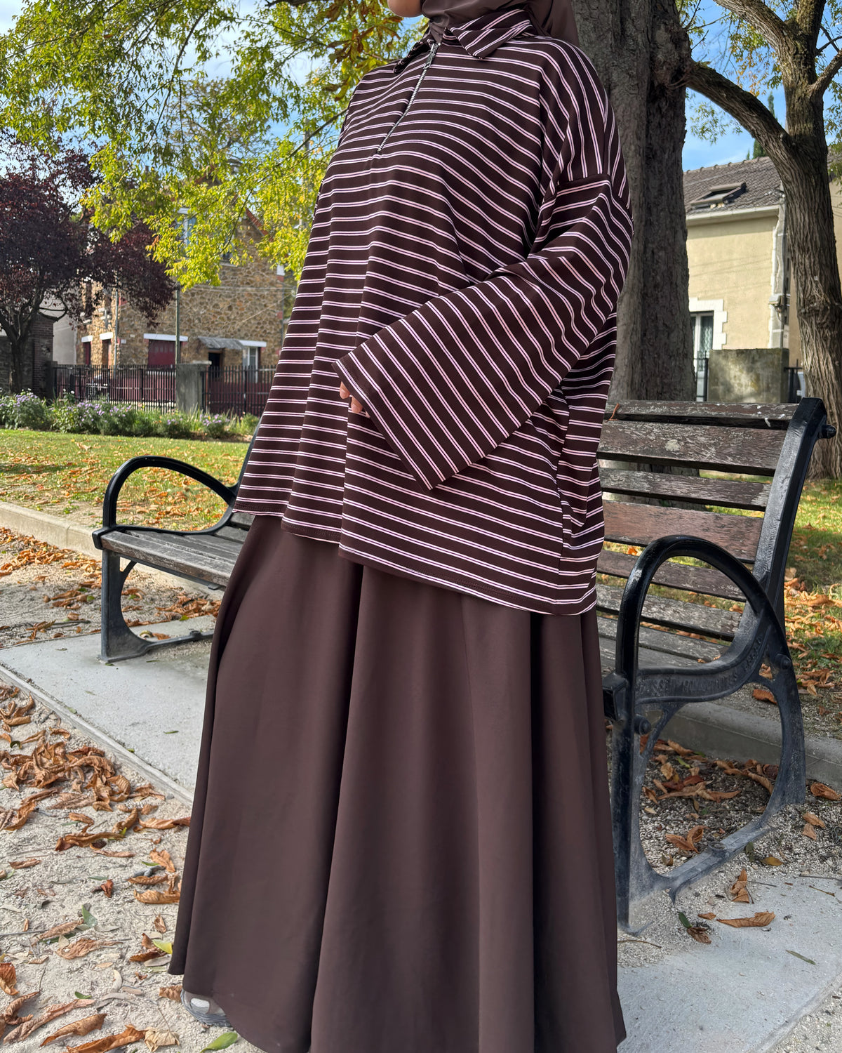 Polo long zippé Chocolat Rosé