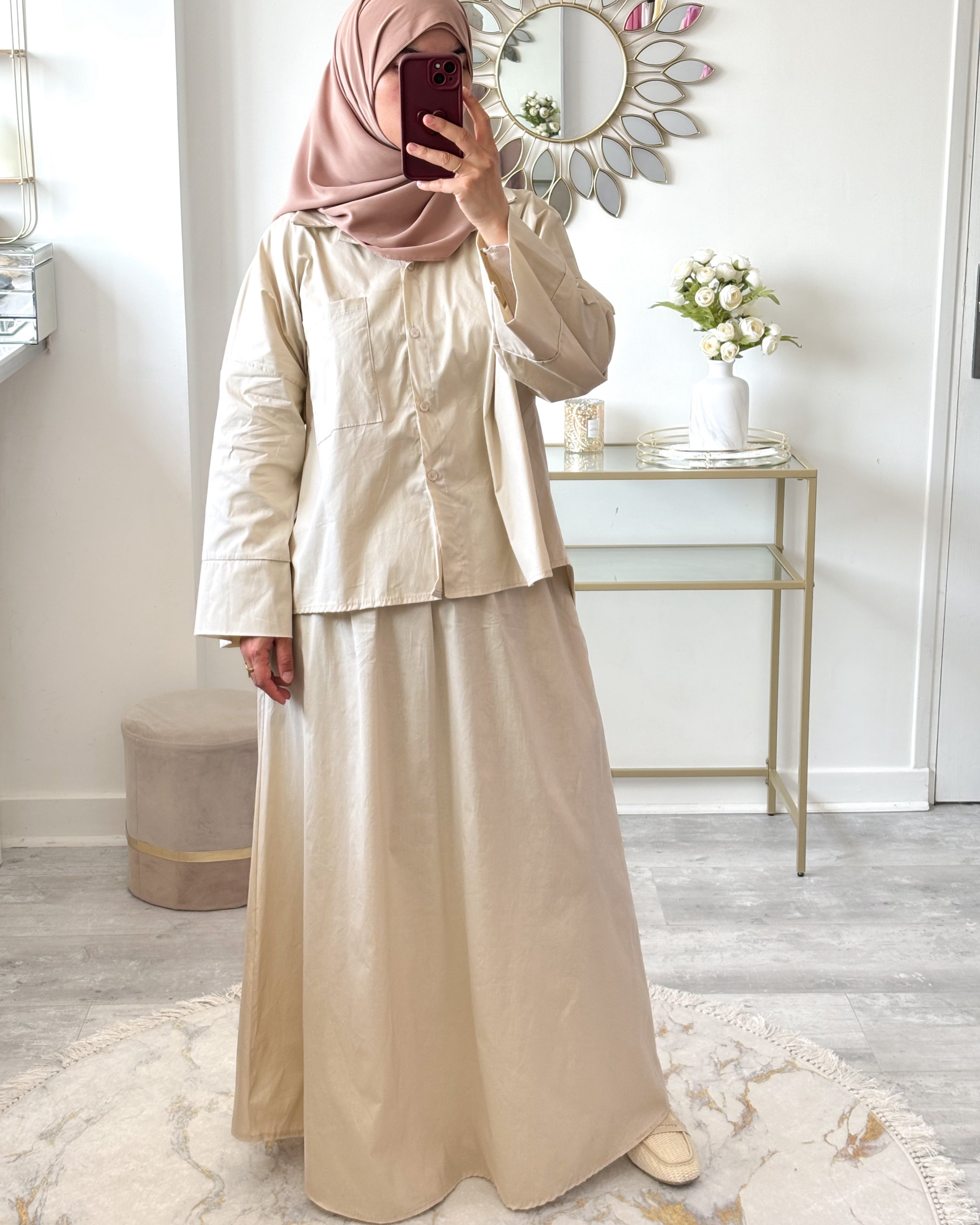 Ensemble Modeste Coton – Jupe Large et Chemise Oversize Asymétrique